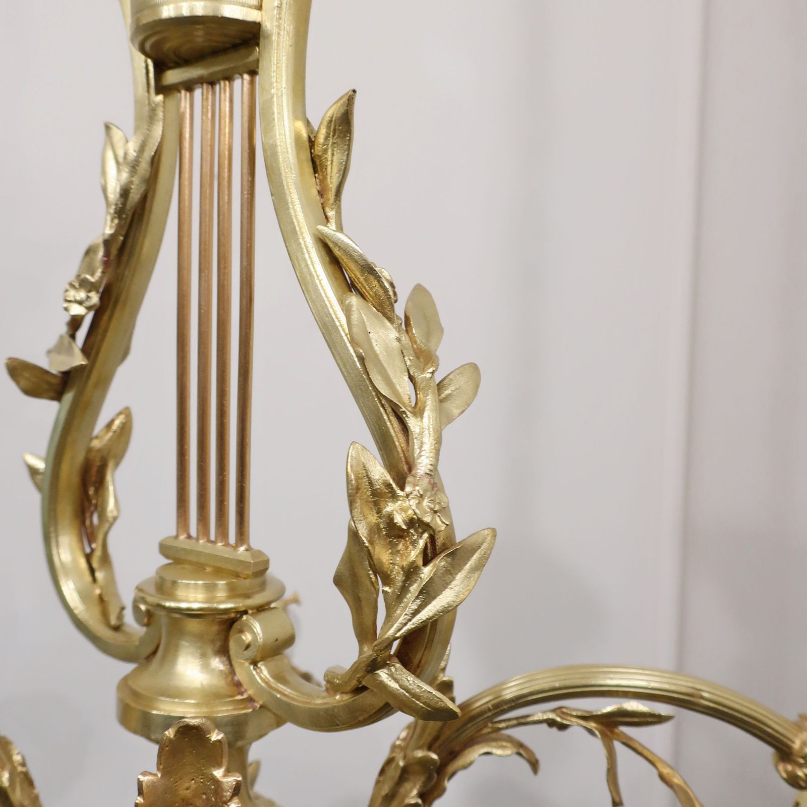 French Neoclassical Style Gilt Bronze Lyre Chandelier photo vinterior