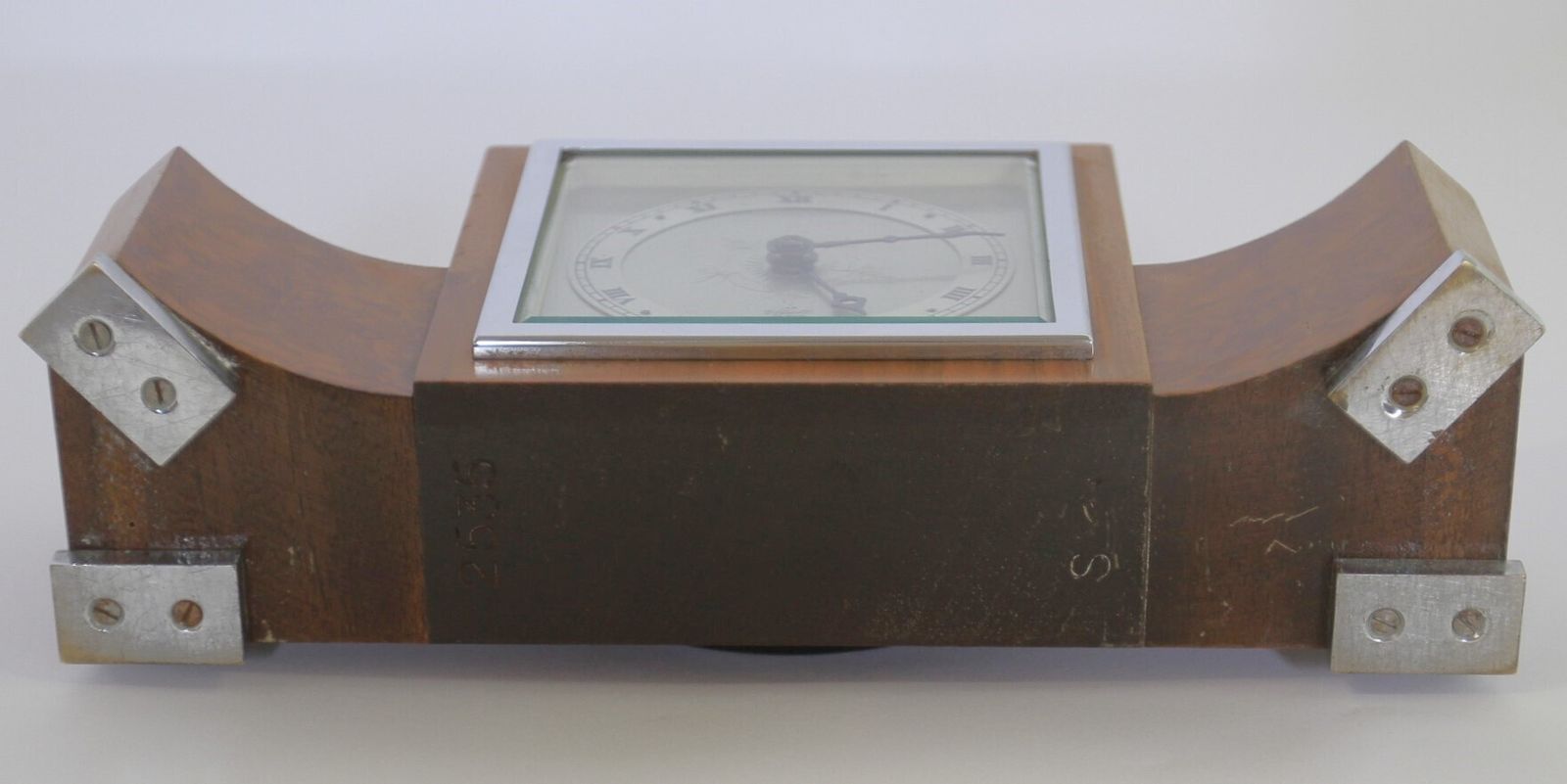 Art Deco Walnut & Chrome Elliott Mantel Clock 1930s photo for sale