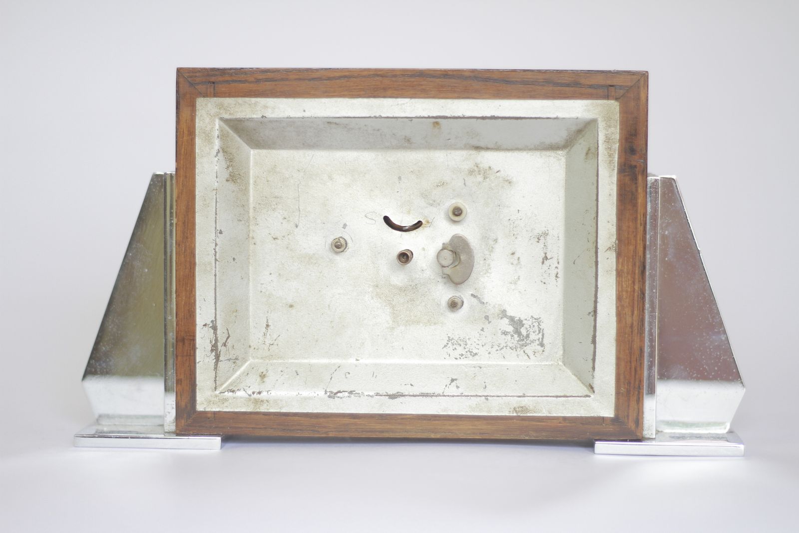 Art Deco Oak & Chrome Mantel Clock photo for sale