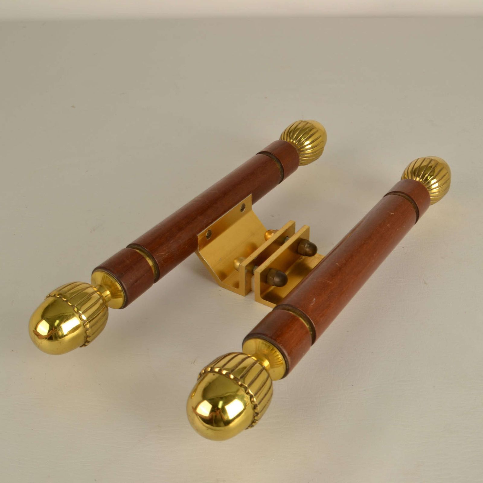 Pair Of Classical Push Pull Door Handles In Bronze And Wood photo vintage