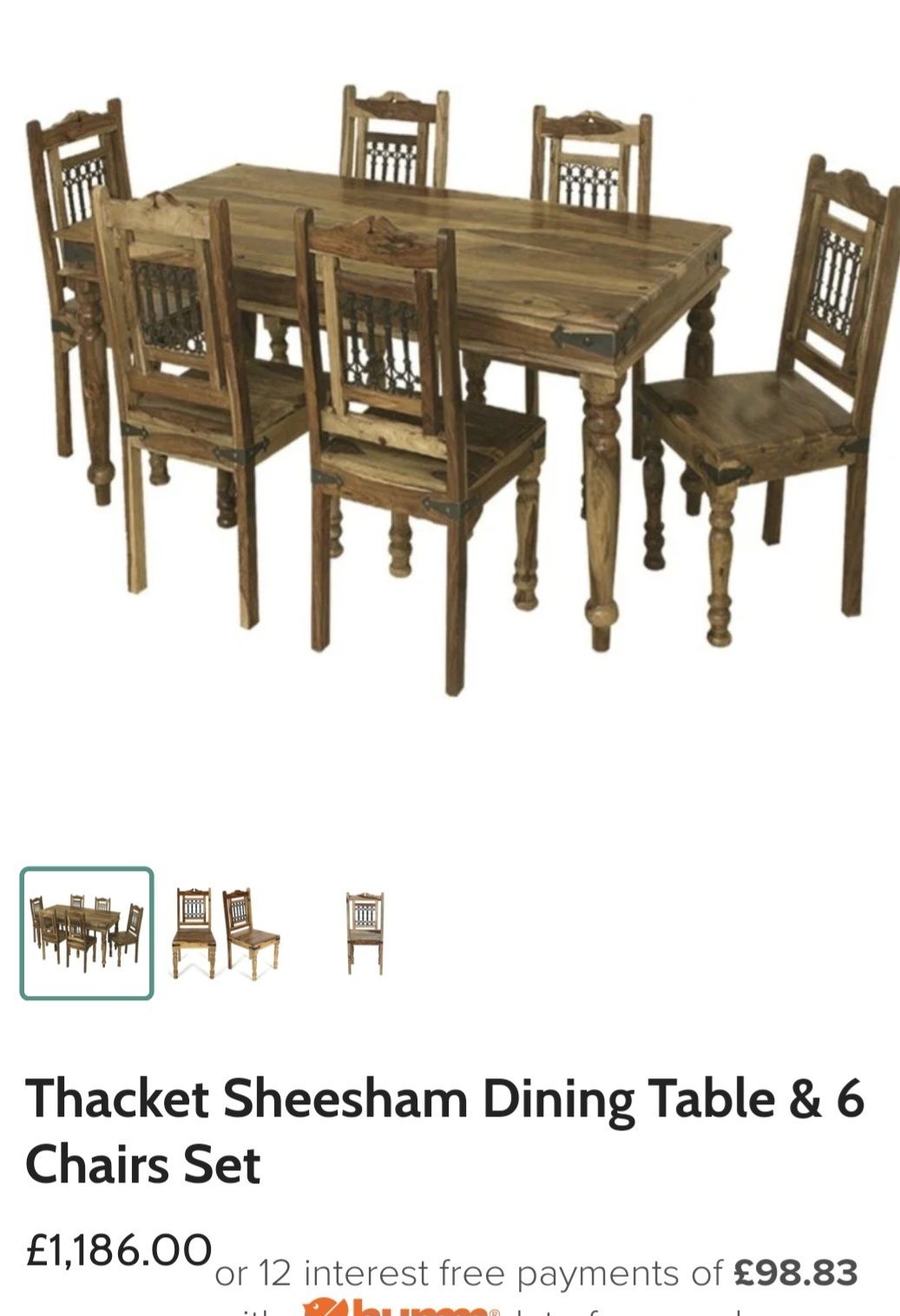 Thacket Sheesham Dining Table & 6 Chairs Set photo Furniture