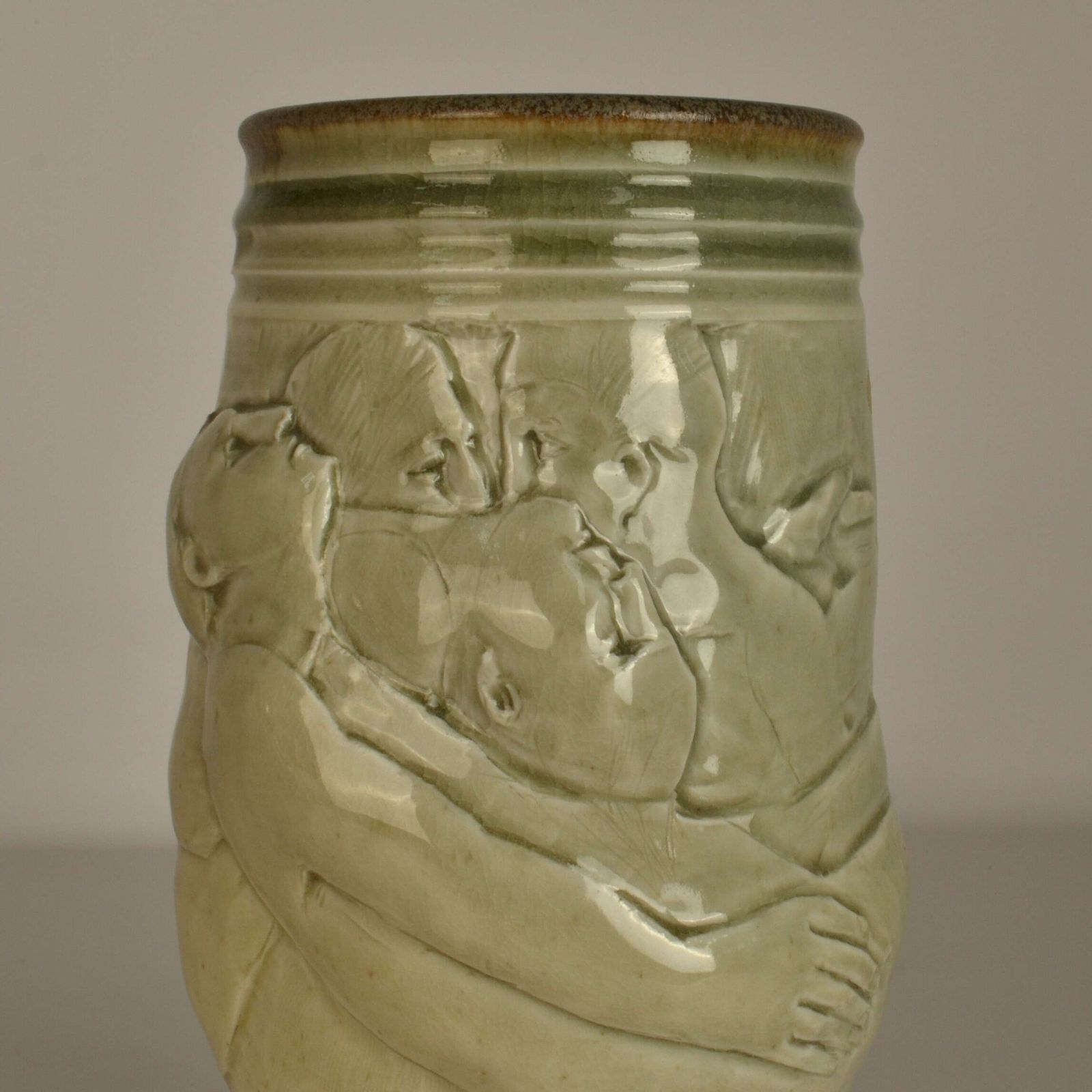 Figurative Ceramic Vase By Arnaud Lang With Bas Relief Of Men photo Home Decor