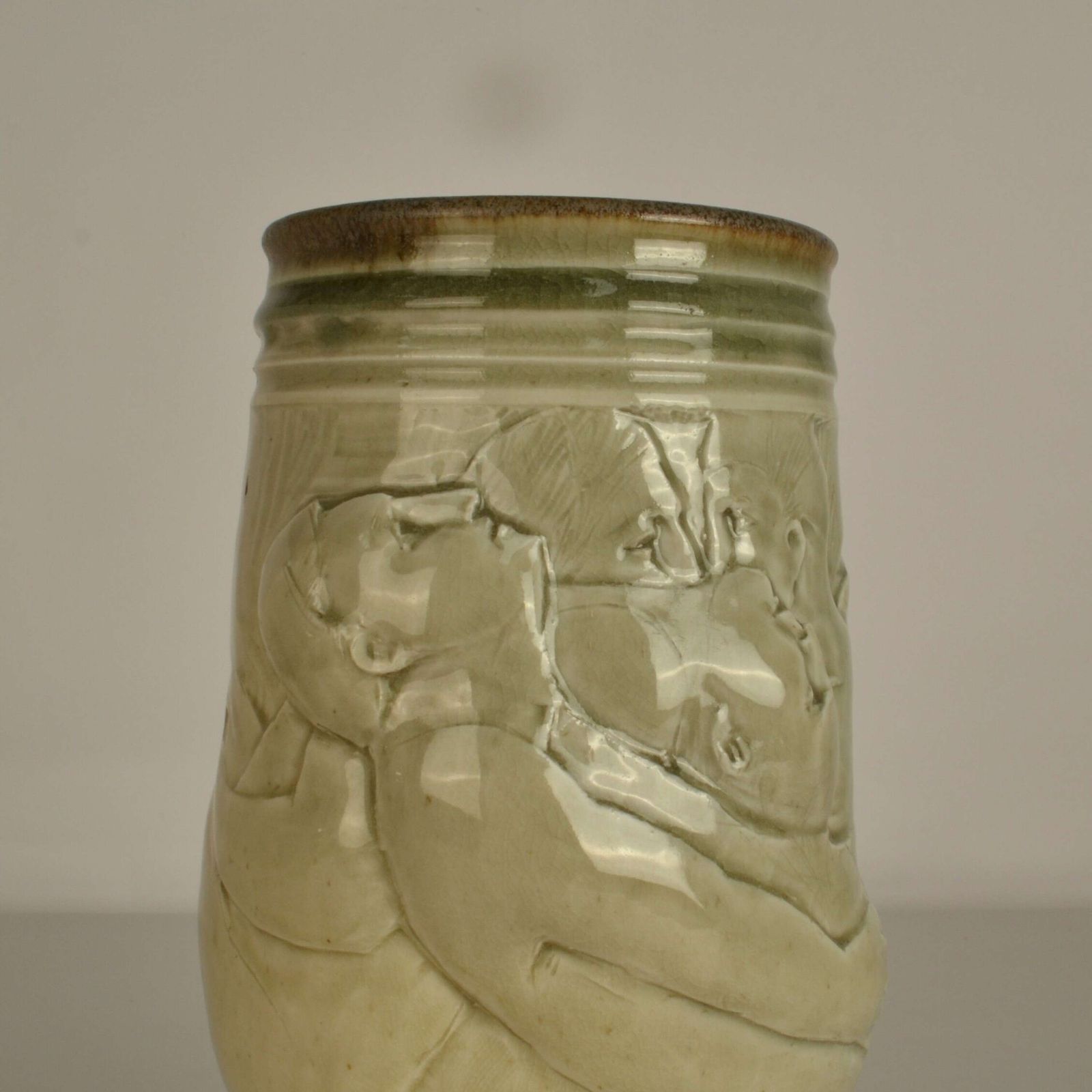 Figurative Ceramic Vase By Arnaud Lang With Bas Relief Of Men photo 1100.0