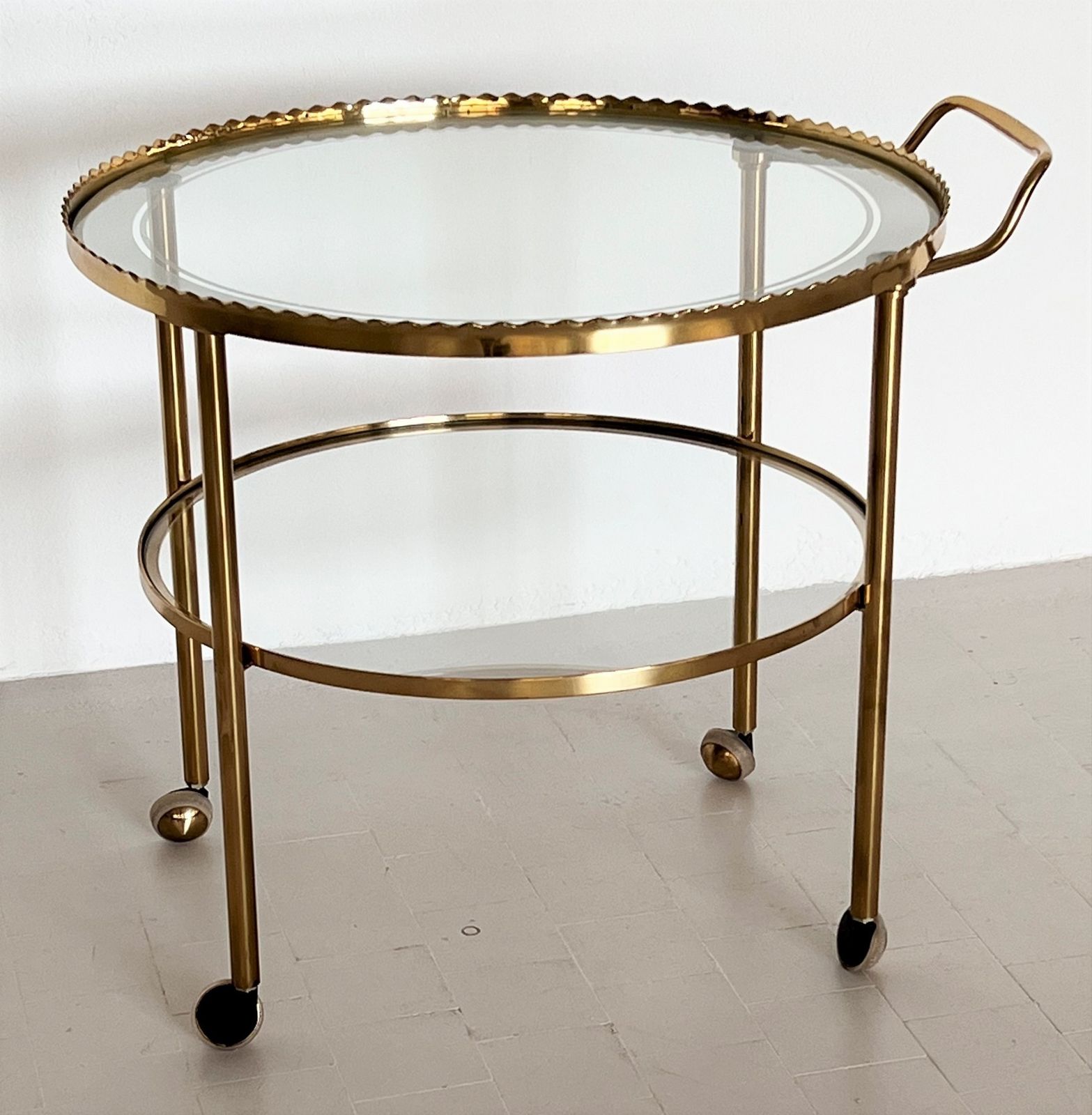 photo buy Midcentury Brass And Glass Trolley Or Bar Cart By Vereinigte Werkstätten, 1970s
