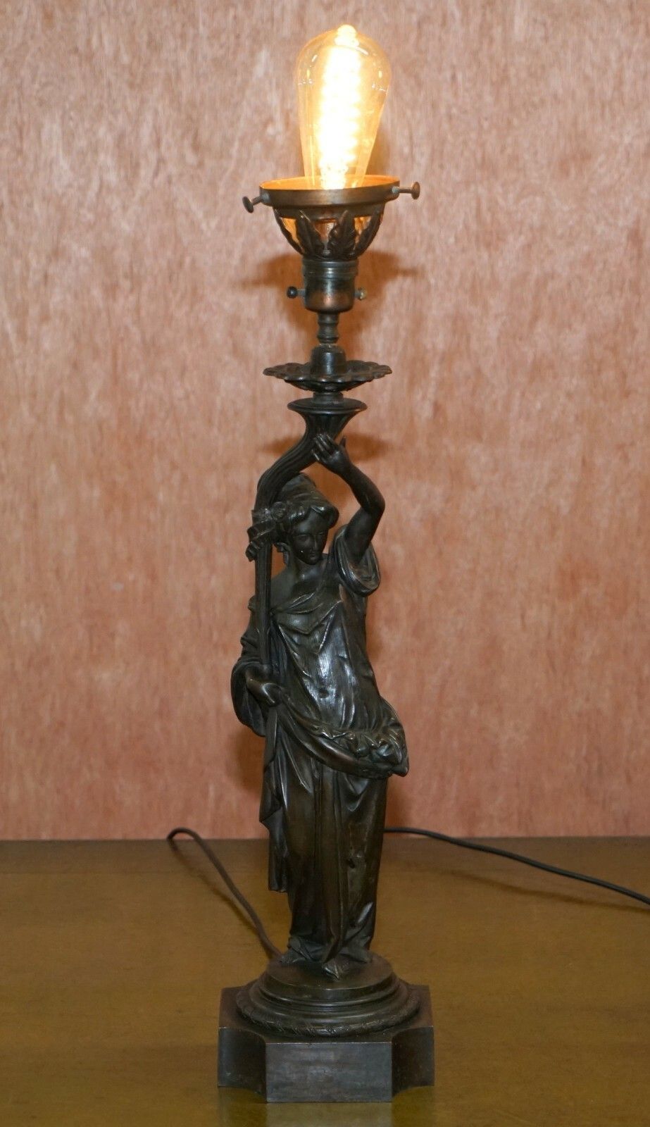 Pair Of Late Victorian French Solid Bronze Table Lamps Of Art Nouveau Maidens photo furniture
