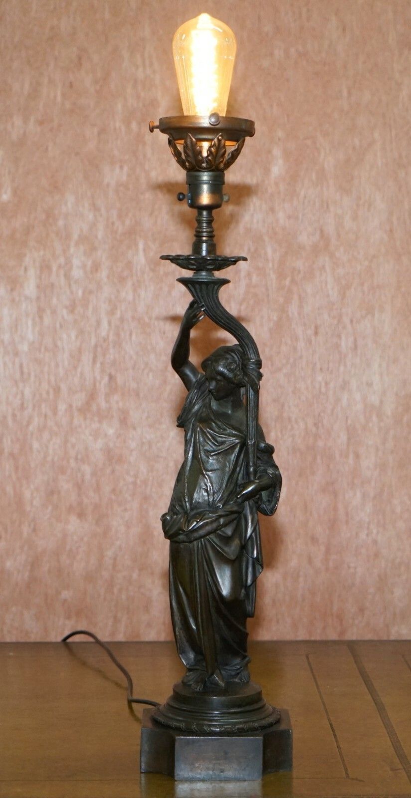 photo furniture Pair Of Late Victorian French Solid Bronze Table Lamps Of Art Nouveau Maidens