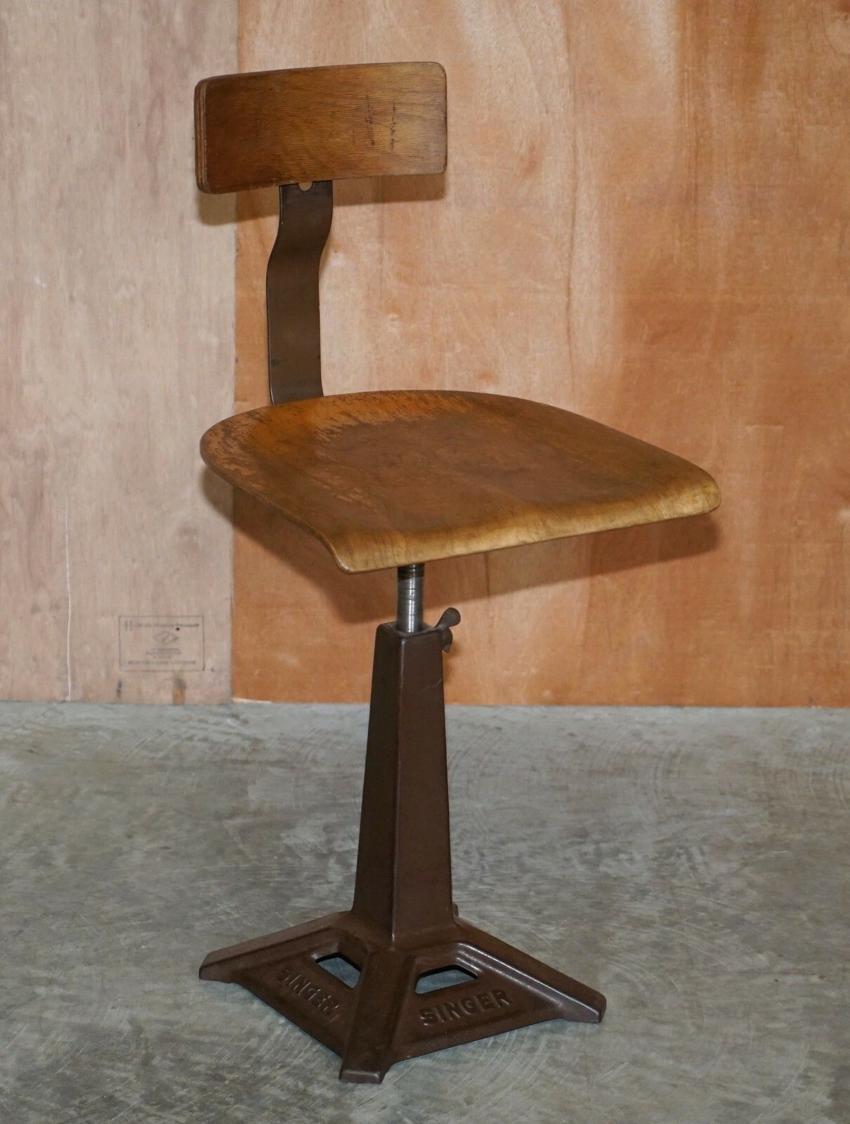 Pair Of Antique Singer Sewing Machine Work Chairs Height Adjustable Bar Stools photo furniture