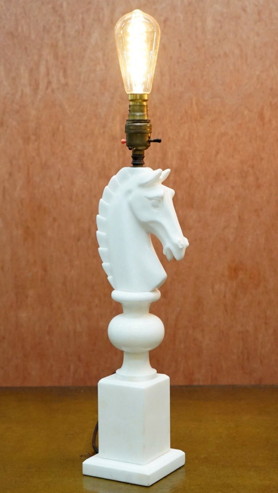 Pair Of Original 1950's Italian Carrara Marble Chess Horse Lamps Fully Serviced photo furniture