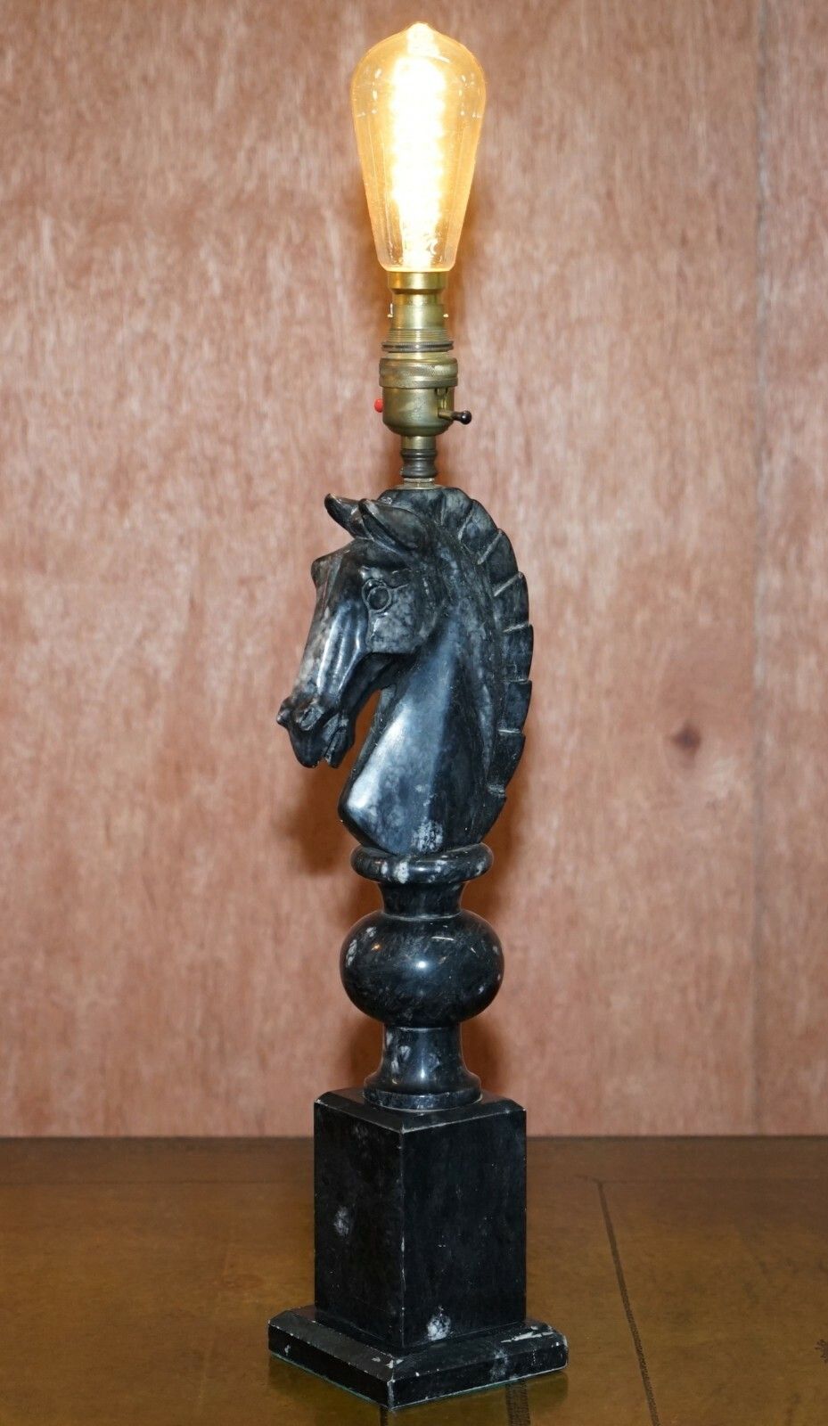 Pair Of Original 1950's Italian Carrara Marble Chess Horse Lamps Fully Serviced photo buy