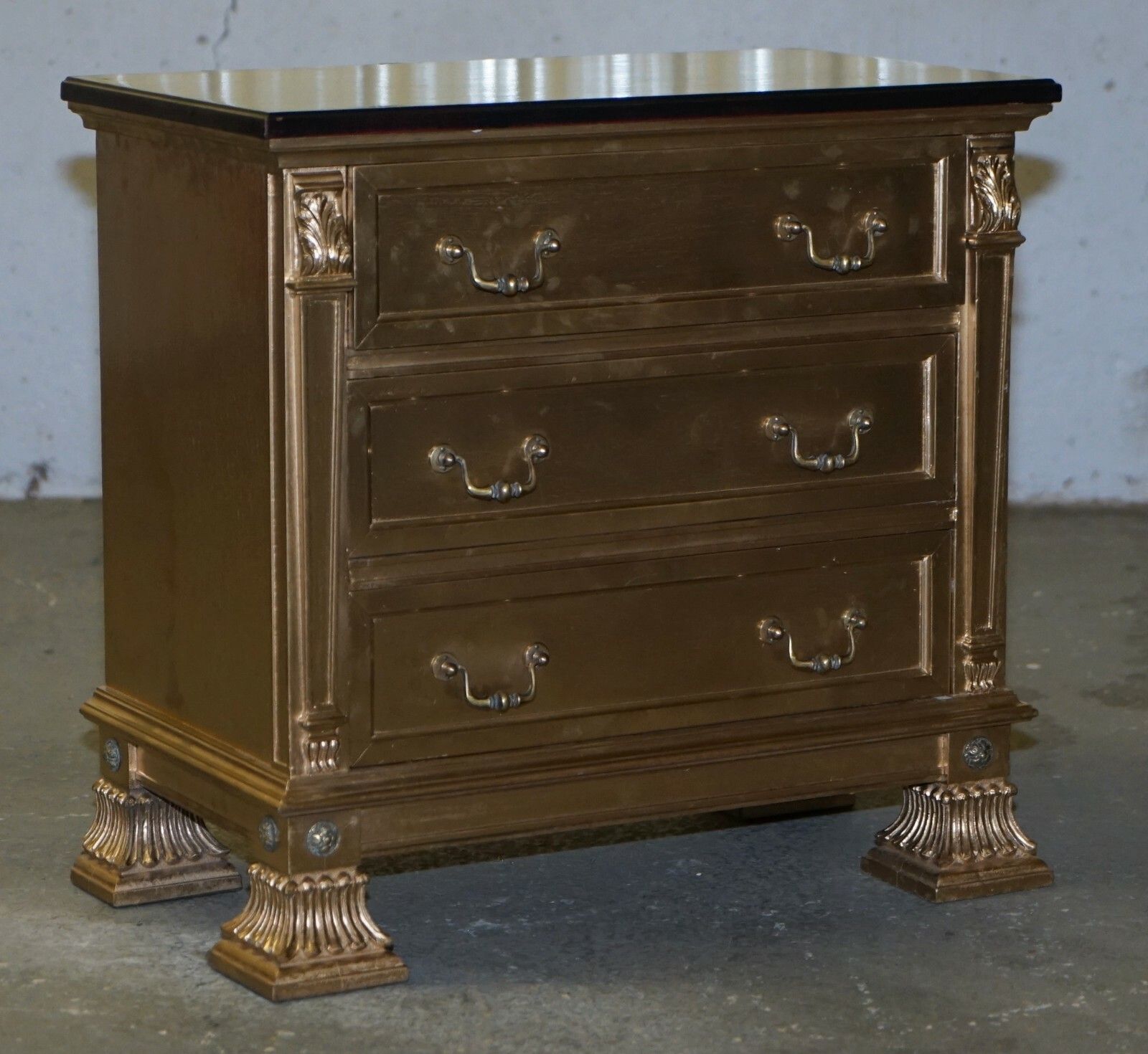 photo furniture Pair Of Gold Over Silver Leaf Painted Bedside Table Sized Chests Of Drawers