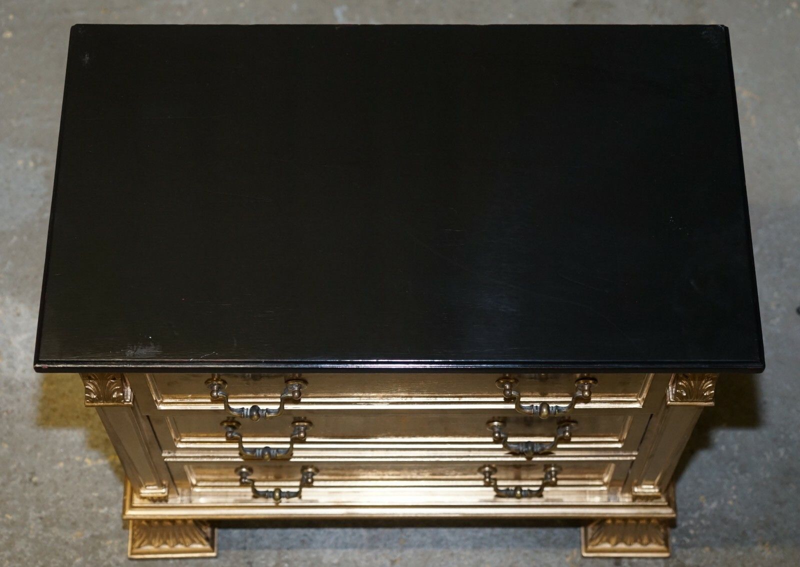 Furniture Pair Of Gold Over Silver Leaf Painted Bedside Table Sized Chests Of Drawers photo