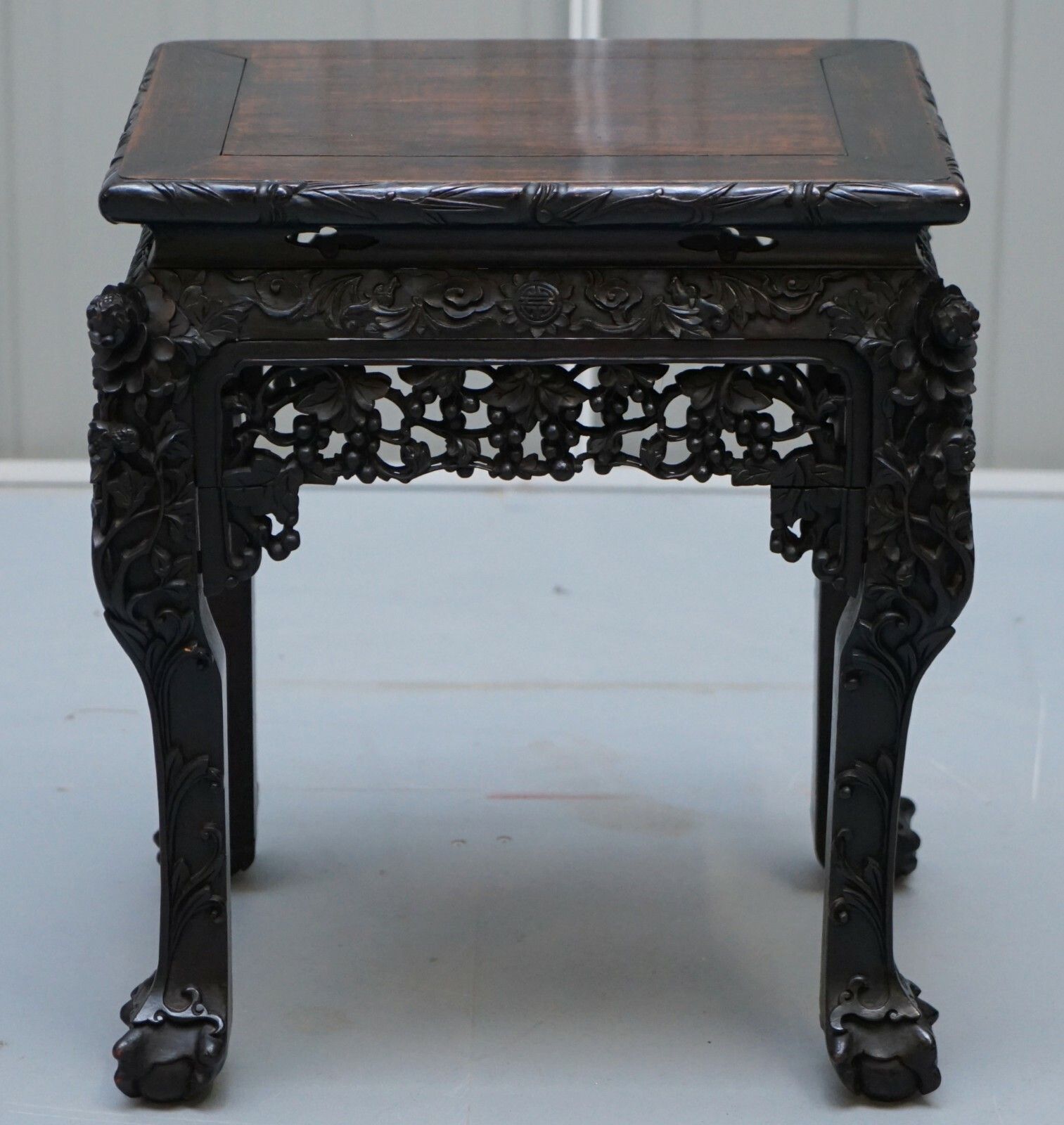 Very Rare 19th Century Hand Carved Qing Dynasty Chinese Hongmu Jardiniere Stand photo furniture