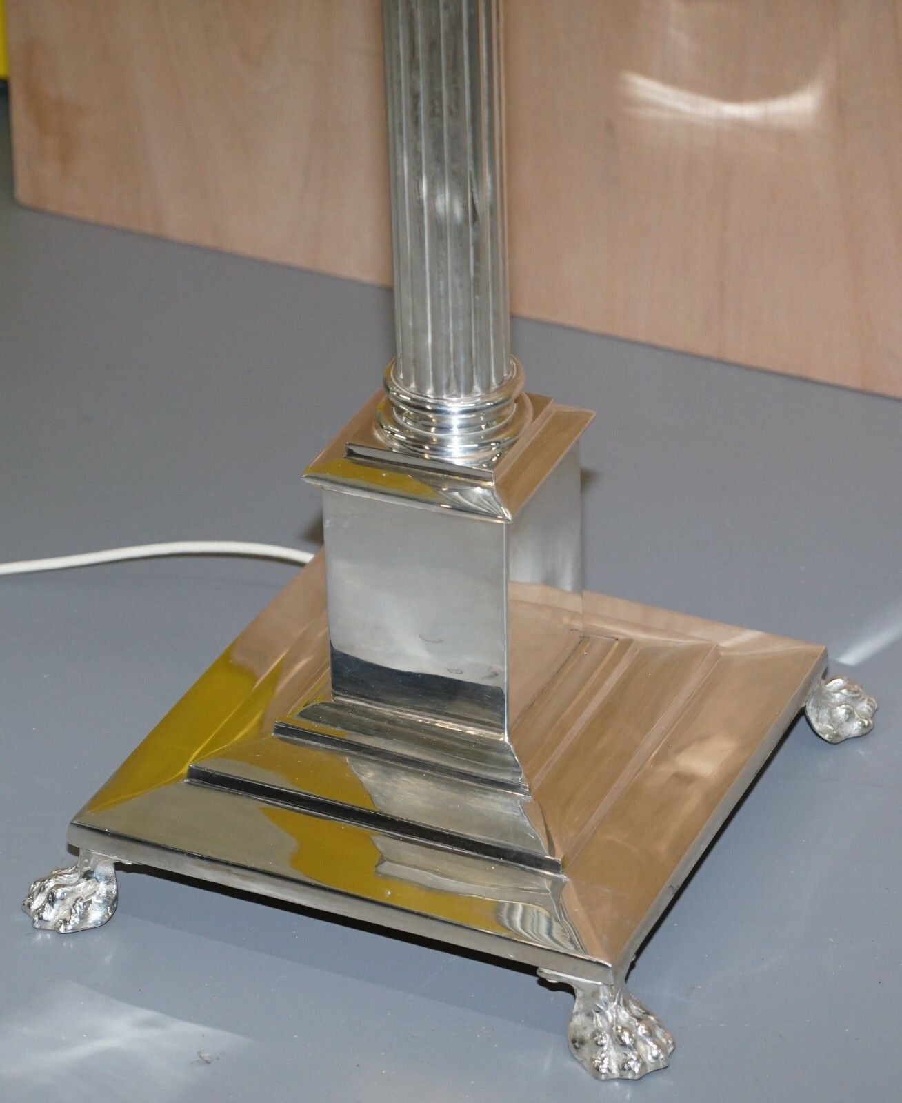 Vintage Silver Plated Corinthian Pillared Floor Standing Lamp Hairy Paw Feet photo for sale