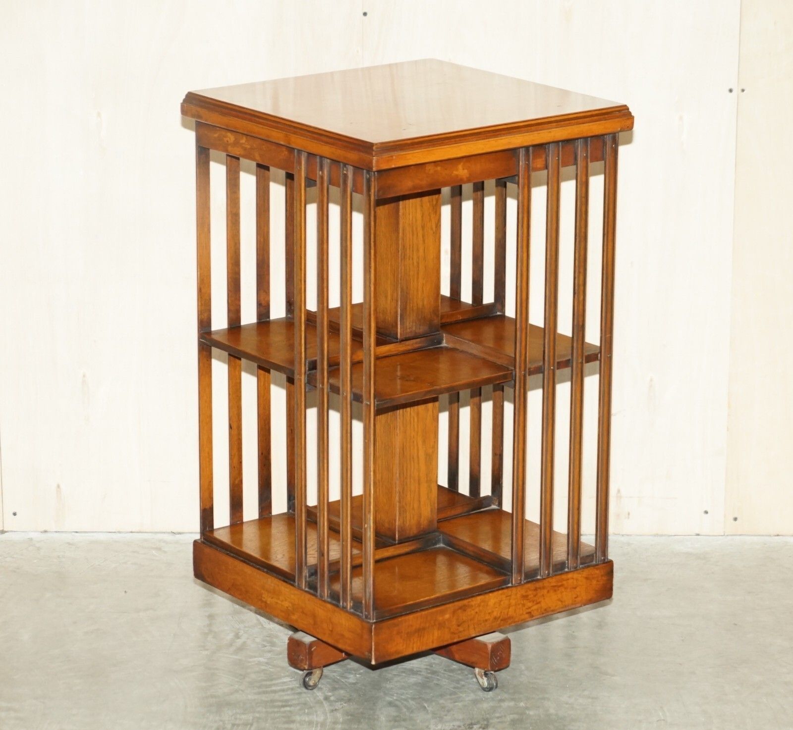 Fine Antique Sheraton Revival Burr Satinwood Revolving Bookcase Side End Table photo furniture