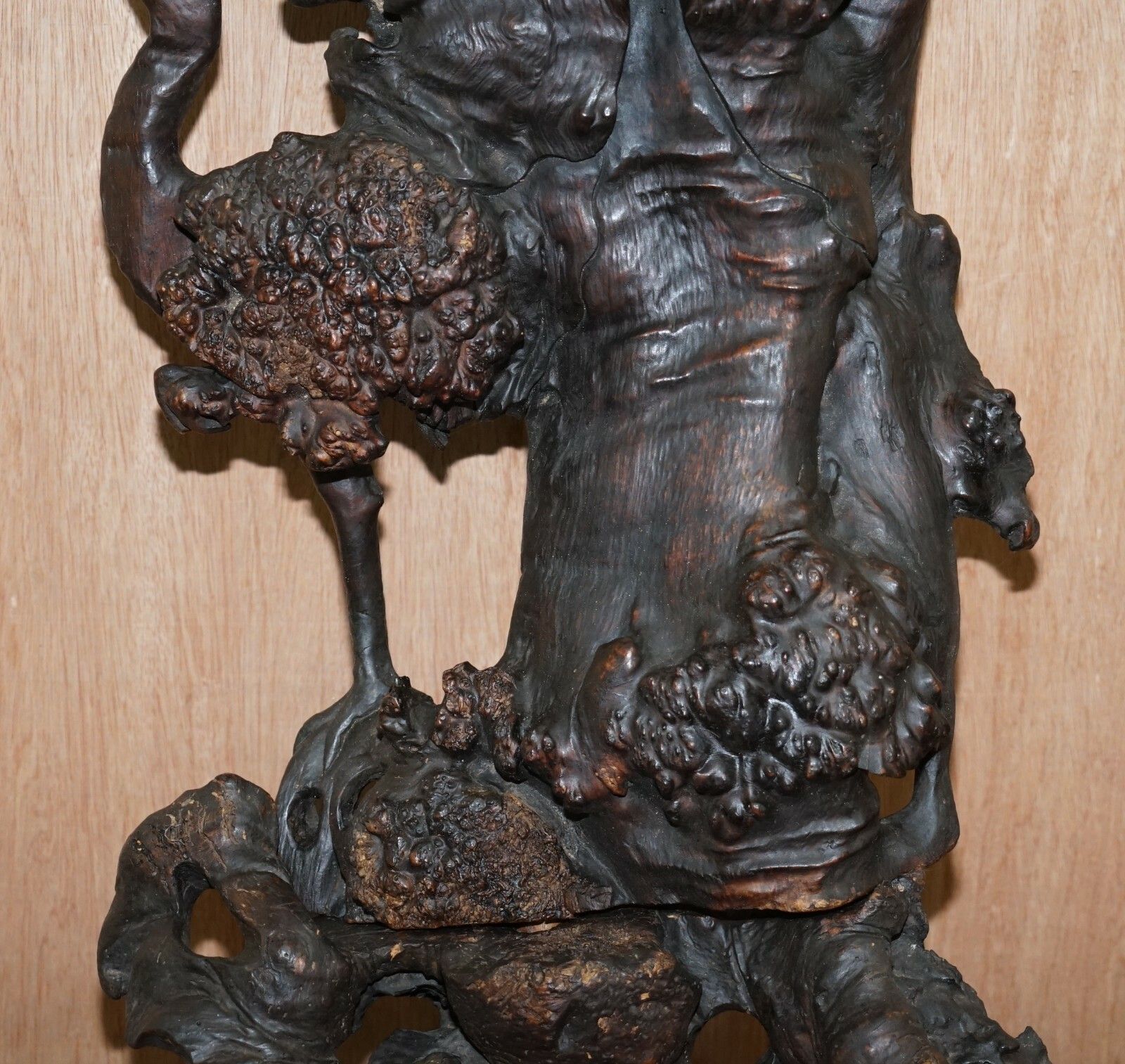 Antique Circa 1880 Chinese Root Wood Carving Of Buddah As Wiseman Very Detailed photo Art