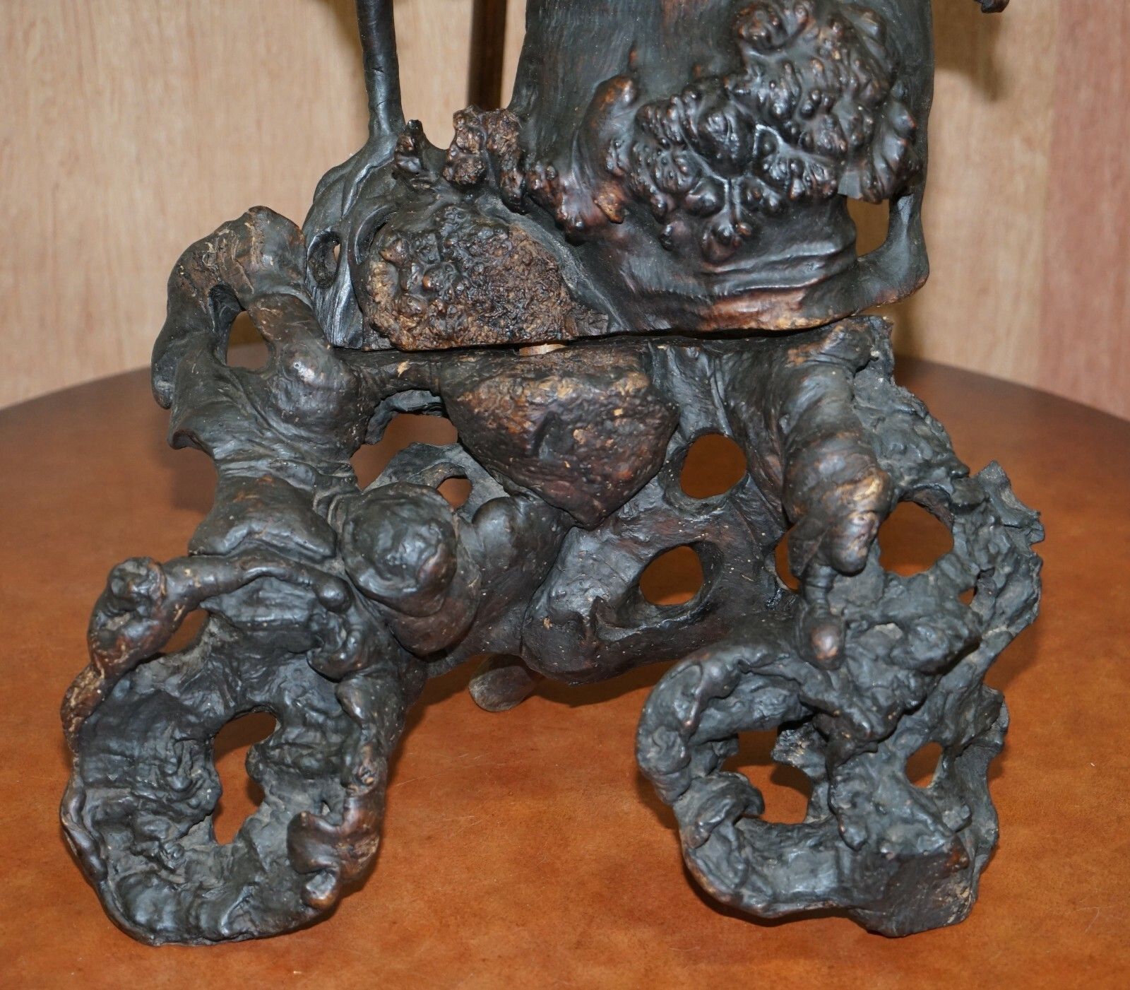 Antique Circa 1880 Chinese Root Wood Carving Of Buddah As Wiseman Very Detailed photo vinterior