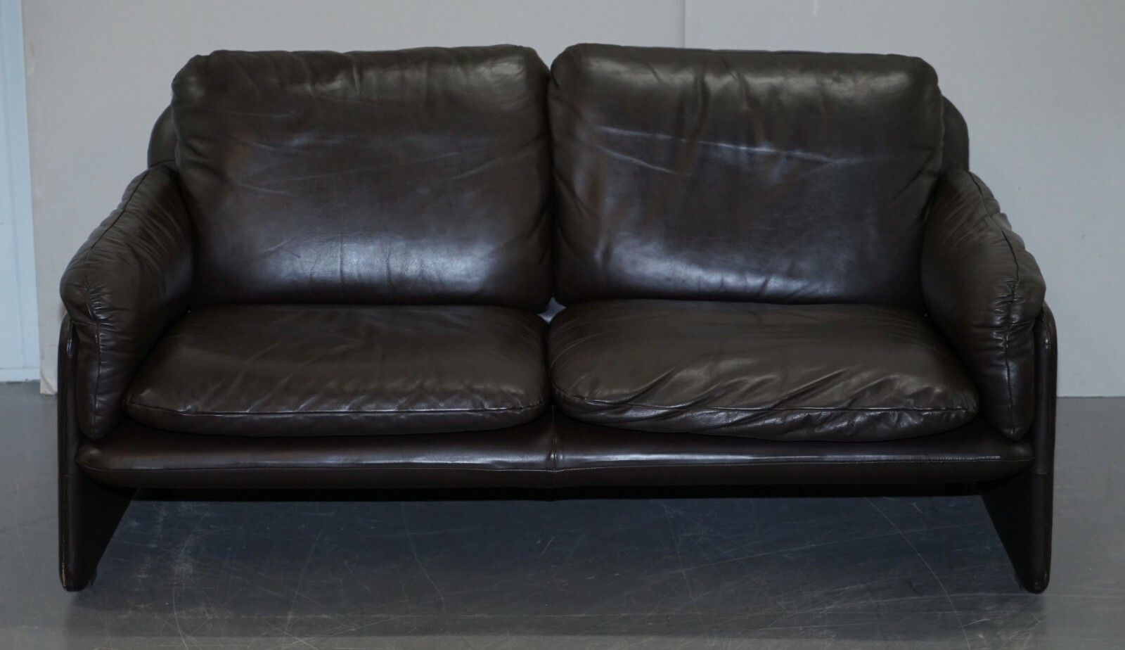 138cm Danish Brown Leather 2 Seat Mid Century Modern Sofa Armchairs Available photo furniture