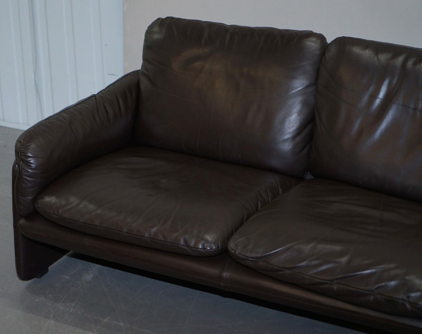 138cm Danish Brown Leather 2 Seat Mid Century Modern Sofa Armchairs Available photo for sale
