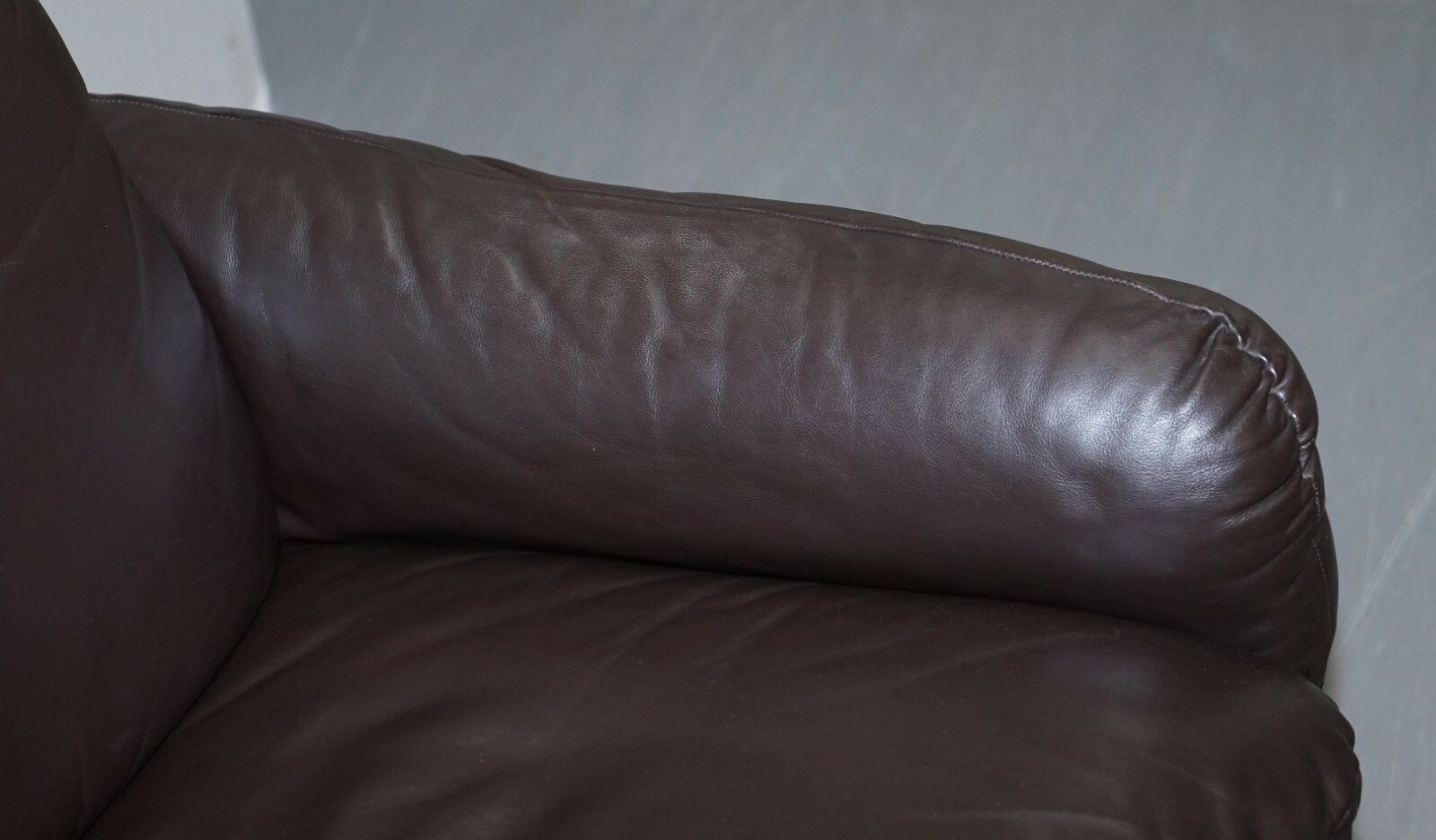 138cm Danish Brown Leather 2 Seat Mid Century Modern Sofa Armchairs Available photo vintage