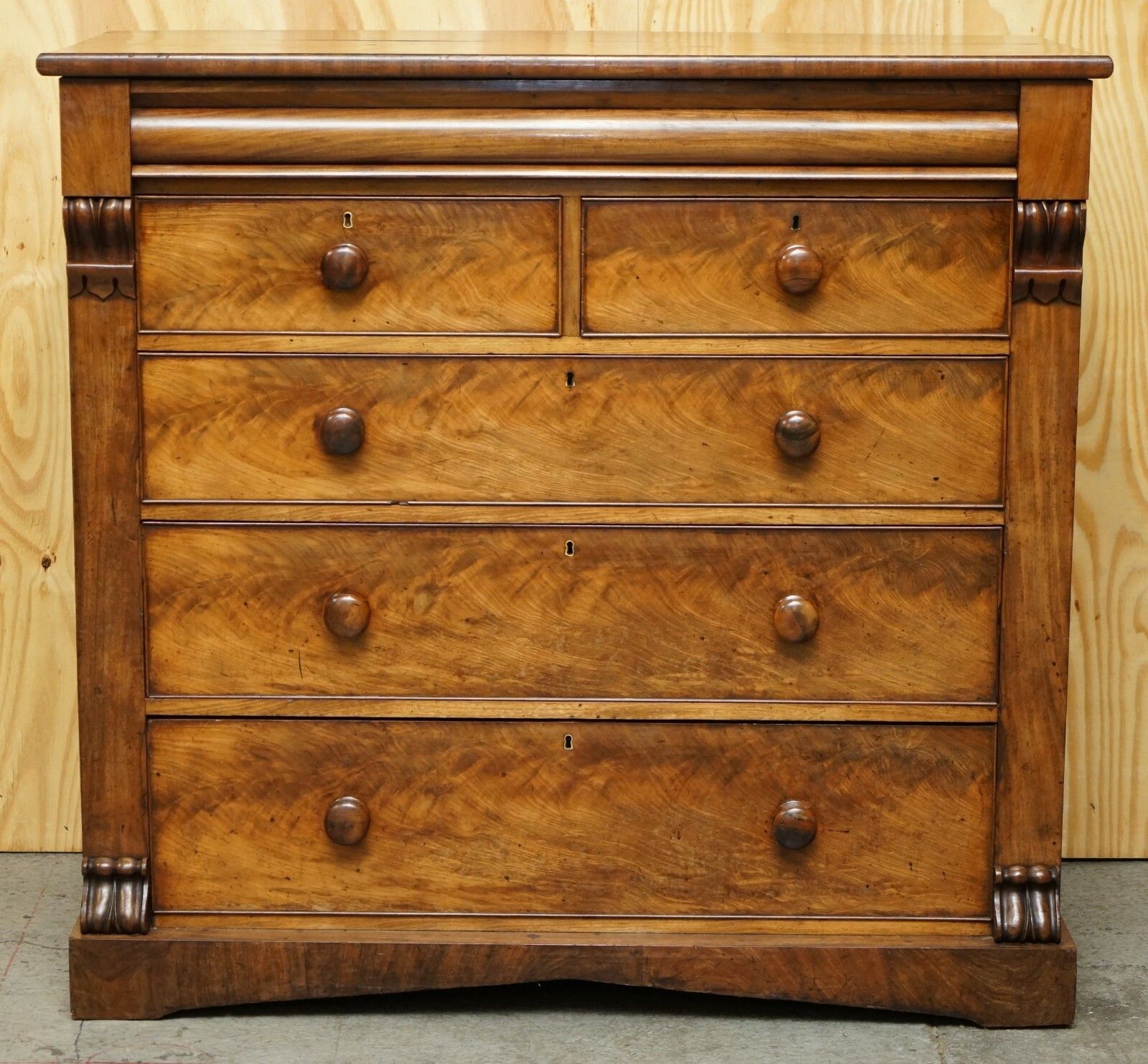 Huge 19th Century Victorian Light Flamed Mahogany Chest Of Drawers Hidden Drawer photo furniture