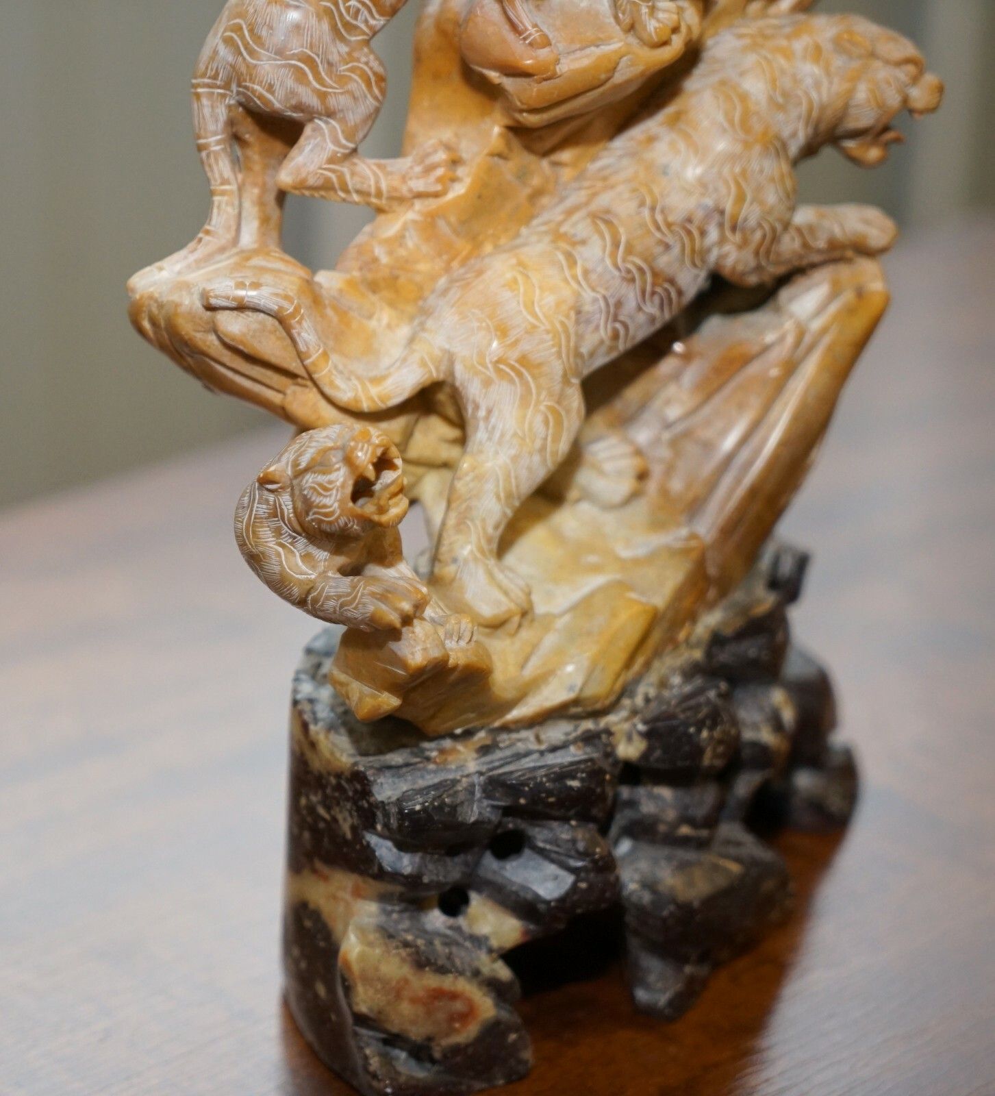 Rare Large Chinese Export Circa 1900 Shoushan Stone Sculpture Of Mountain Lions photo buy