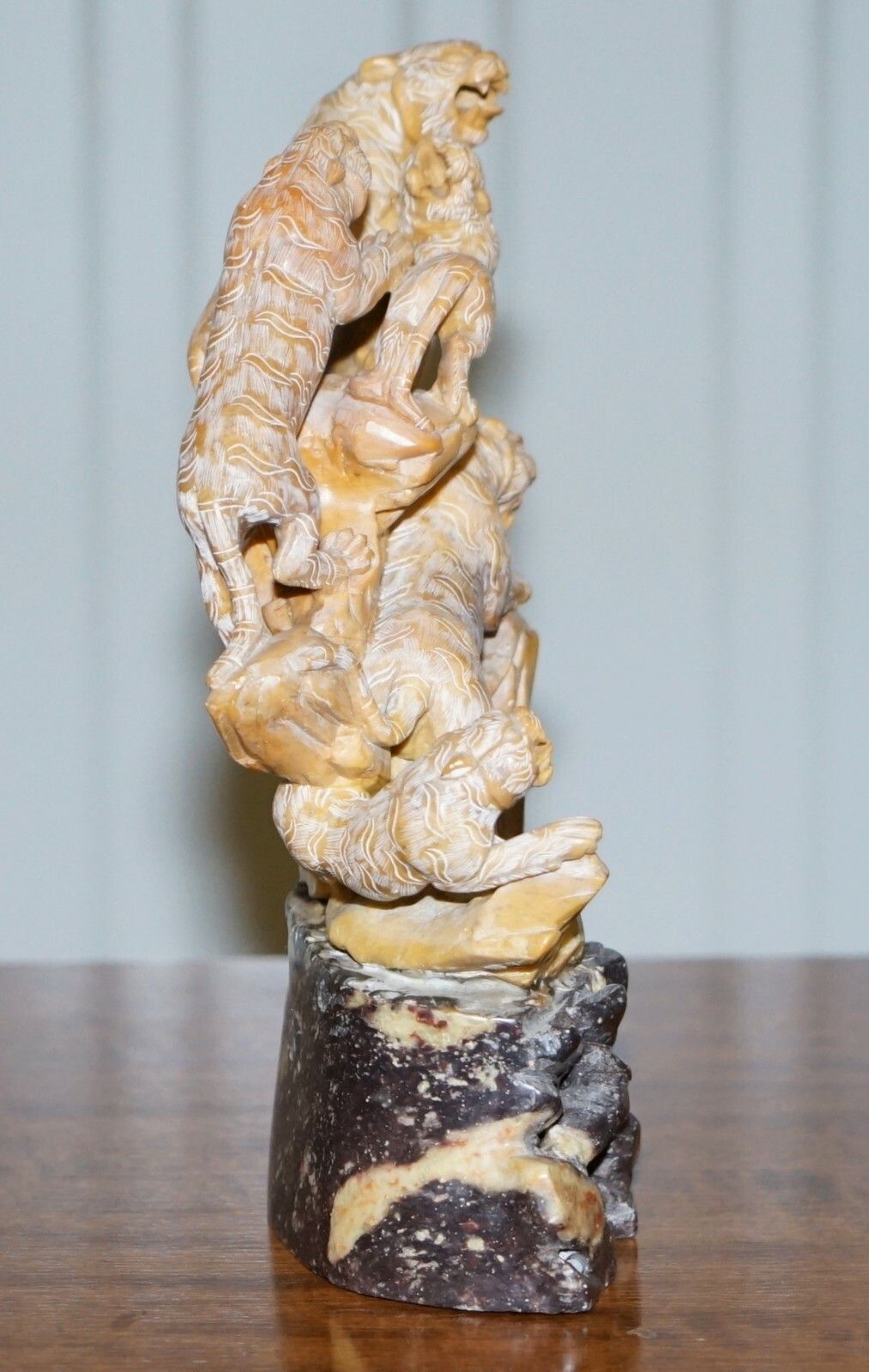 Rare Large Chinese Export Circa 1900 Shoushan Stone Sculpture Of Mountain Lions photo vintage