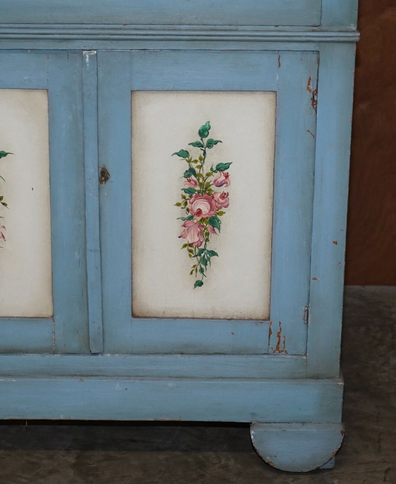 Antique Circa 1880 French Hand Painted Duck Blue Pine Kitchen Sideboard Buffet photo 1500.0