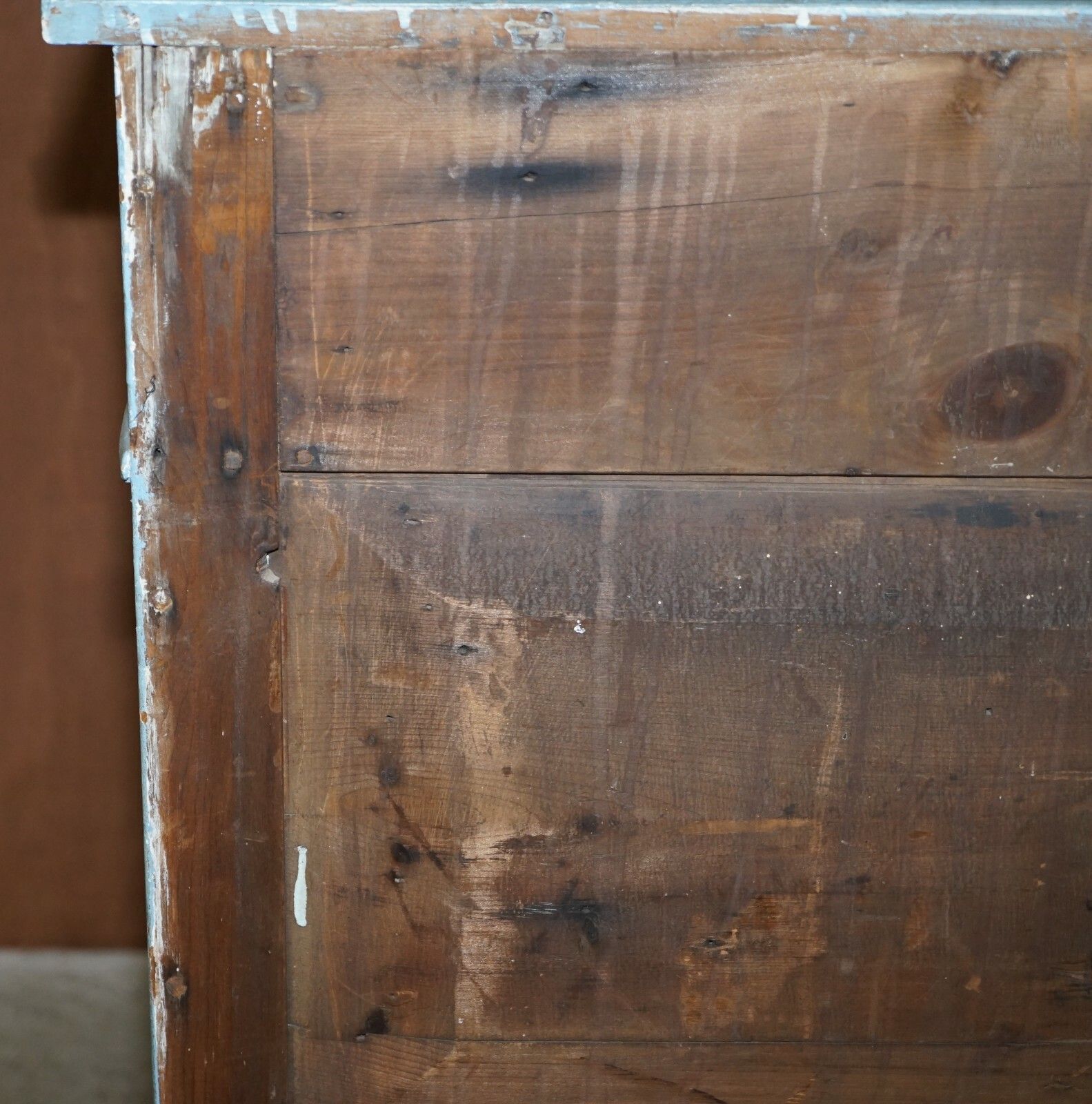 photo furniture Antique Circa 1880 French Hand Painted Duck Blue Pine Kitchen Sideboard Buffet
