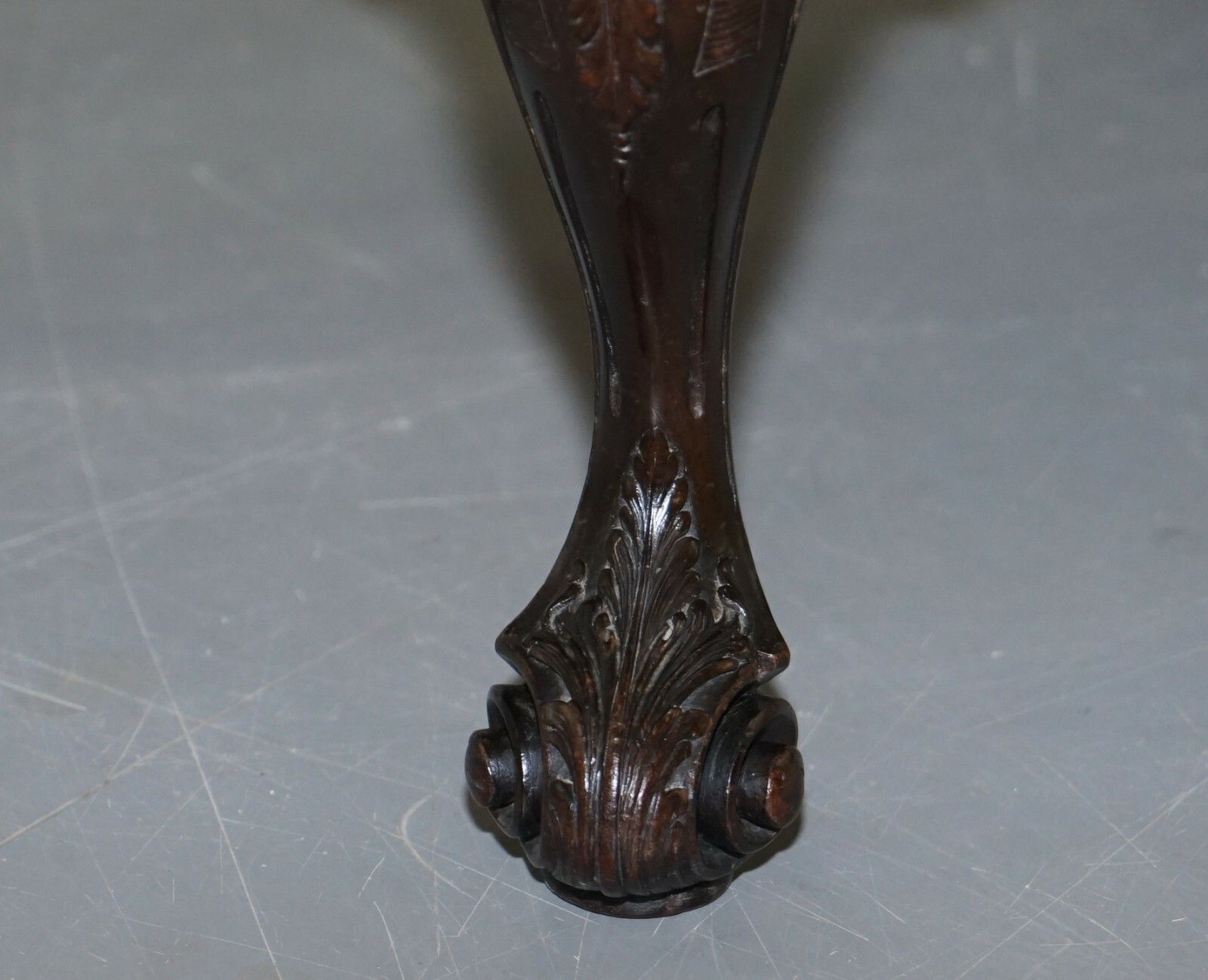 Antique Hand Carved English Georgian Claw & Ball Feet Footstool Brown Leather photo buy