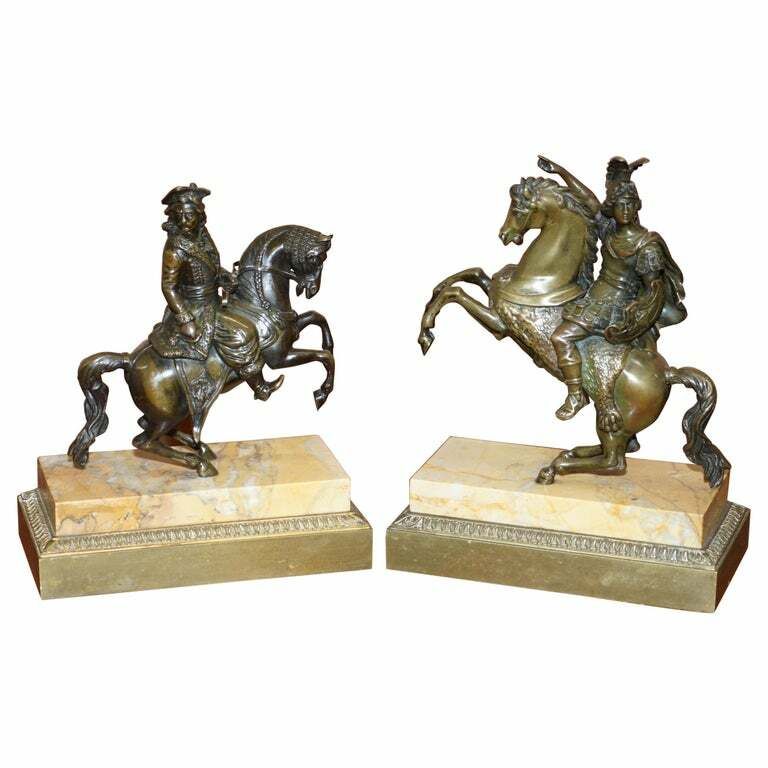 Pair Of 19th Century Equestrian Bronzes Russian Cossack & Roman Solider Horses