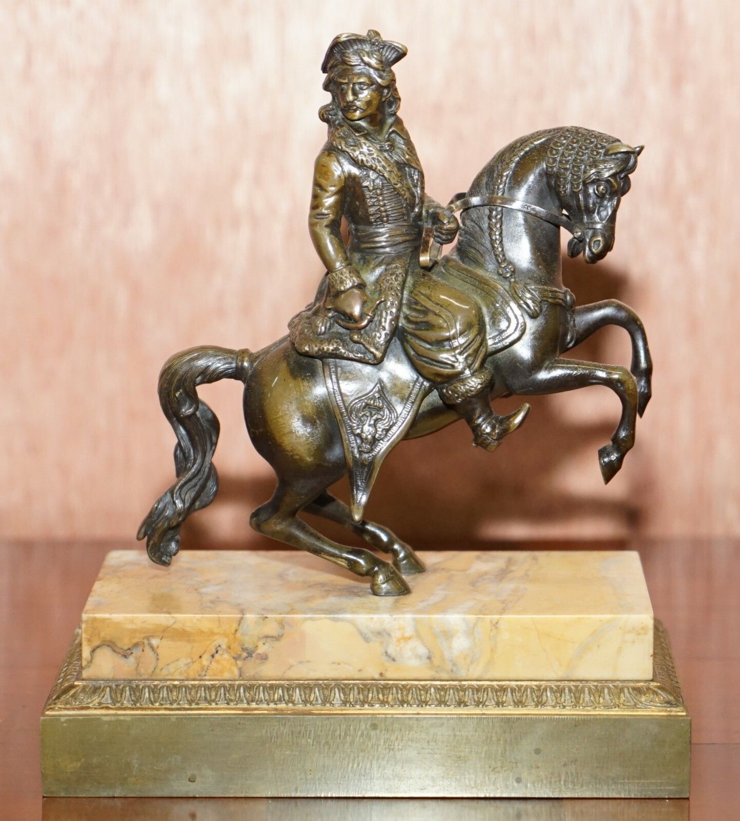 Pair Of 19th Century Equestrian Bronzes Russian Cossack & Roman Solider Horses photo vintage