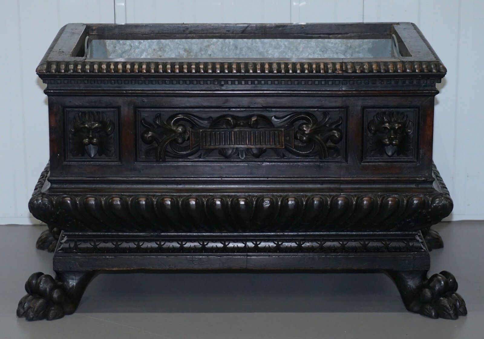 Gothic Revival 1840 Carved Wood Huge Wine Cooler Planter Lion Hairy Paw Feet photo furniture