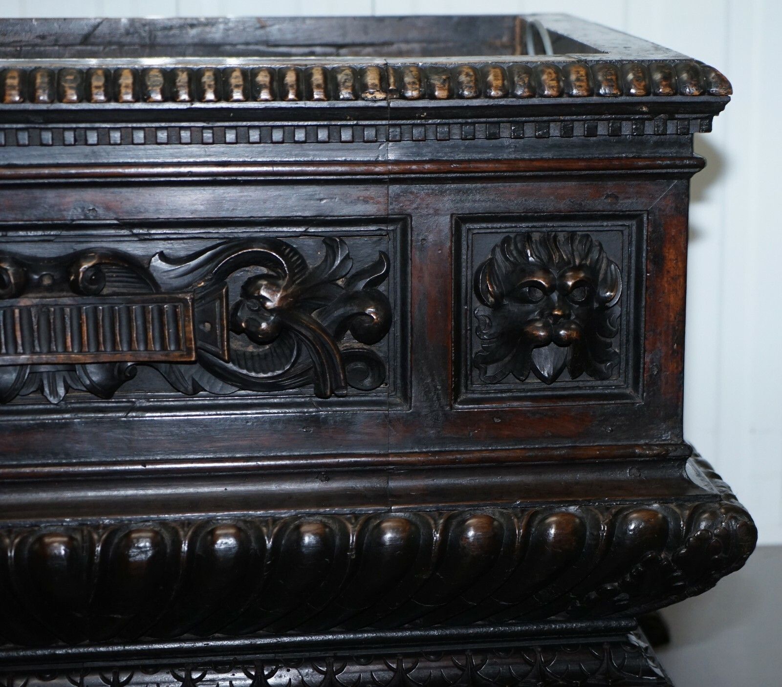 Gothic Revival 1840 Carved Wood Huge Wine Cooler Planter Lion Hairy Paw Feet photo vinterior