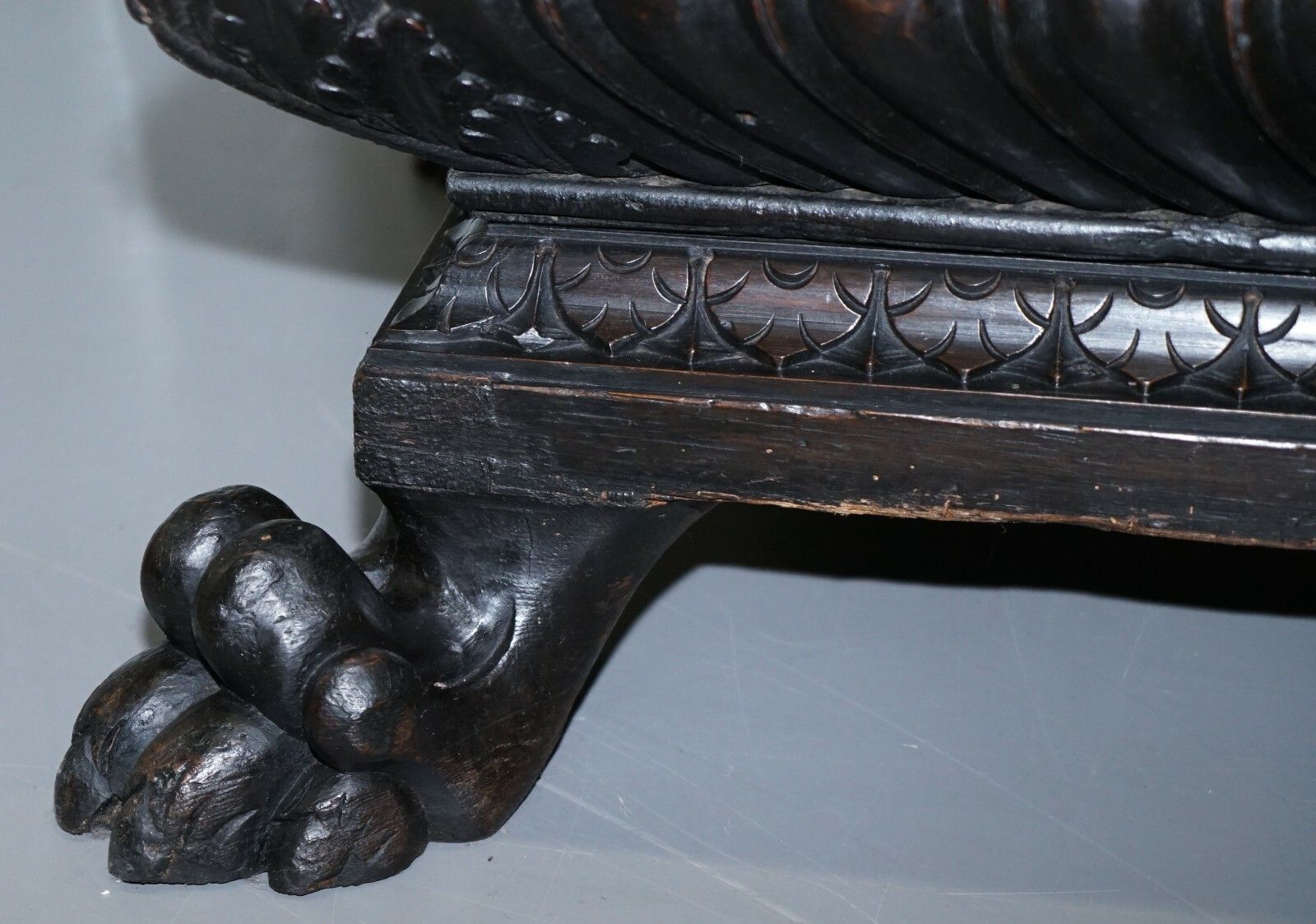 Gothic Revival 1840 Carved Wood Huge Wine Cooler Planter Lion Hairy Paw Feet photo buy