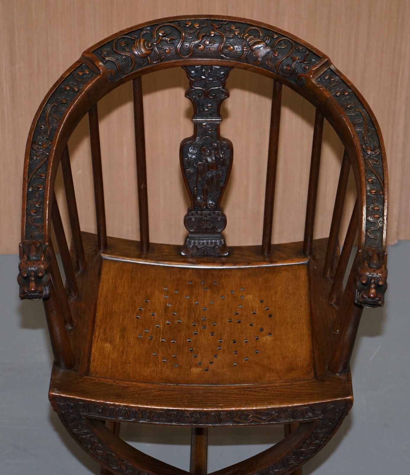 Rare Pair Of Circa 1900 Anglo Chinese Hand Carved Savonarola Armchairs Dragons photo Furniture