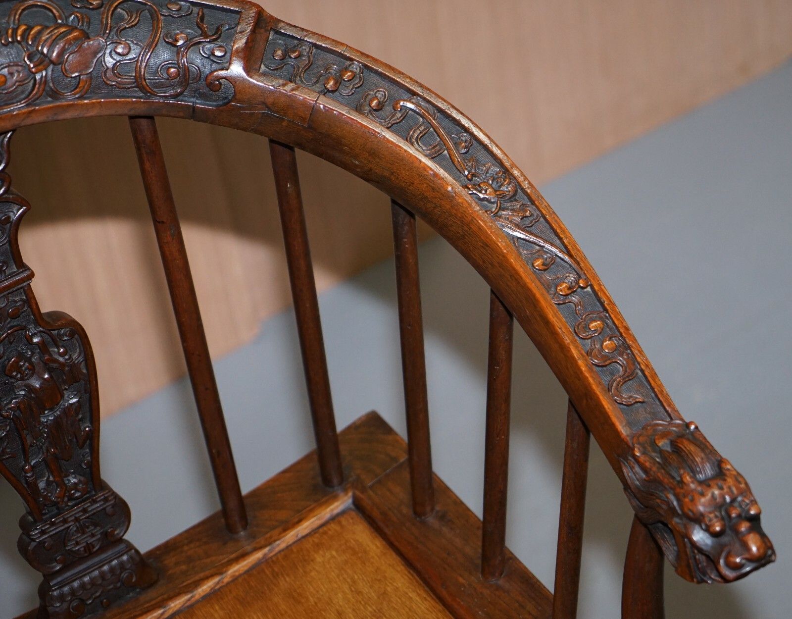 Rare Pair Of Circa 1900 Anglo Chinese Hand Carved Savonarola Armchairs Dragons photo buy