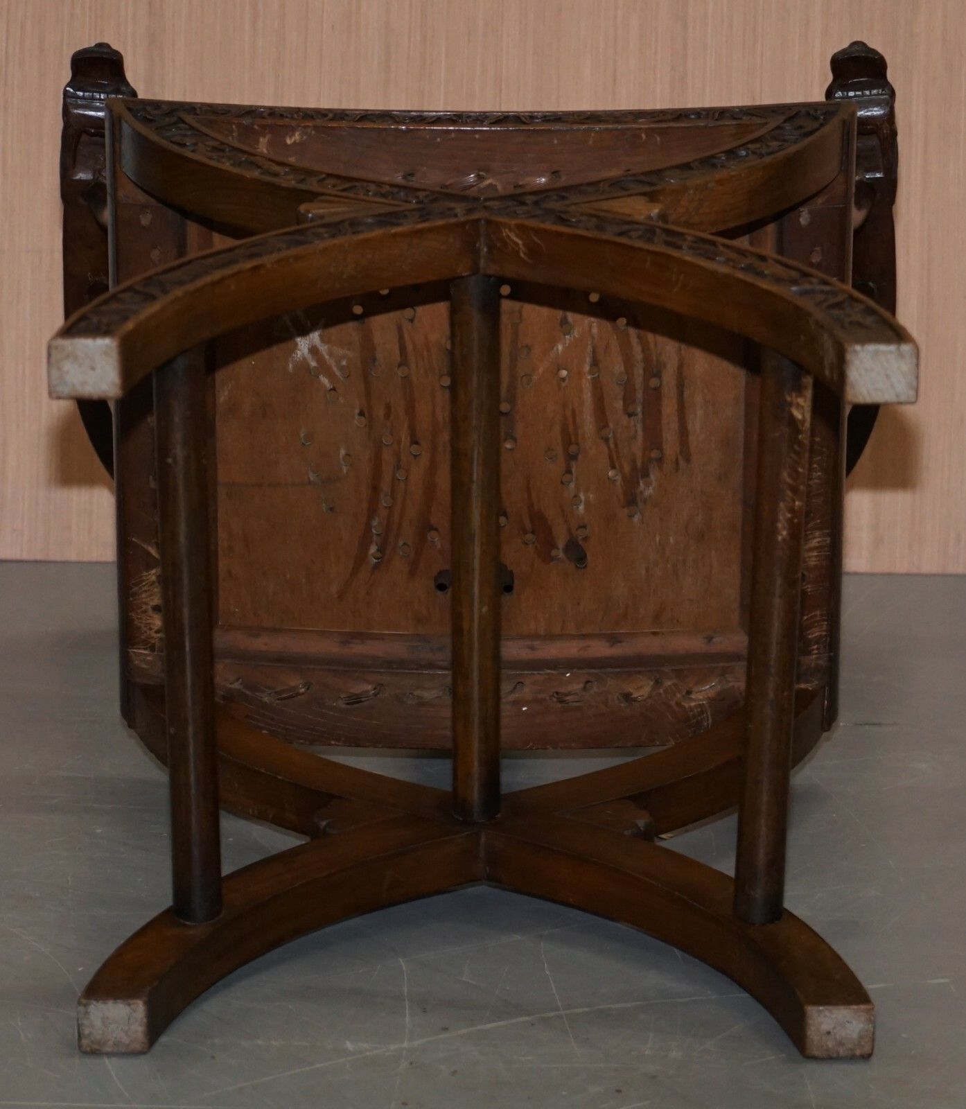 photo for sale Rare Pair Of Circa 1900 Anglo Chinese Hand Carved Savonarola Armchairs Dragons