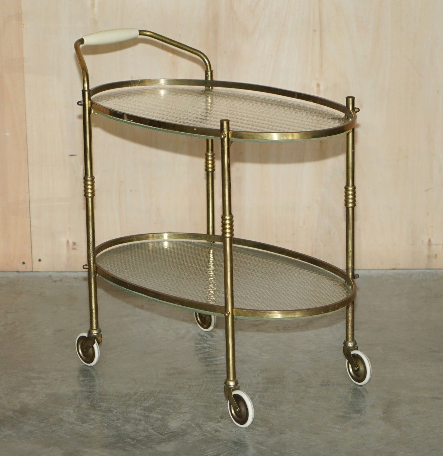 Antique Art Deco Circa 1920 Frosted Glass & Polished Brass Circa Drinks Trolley photo furniture