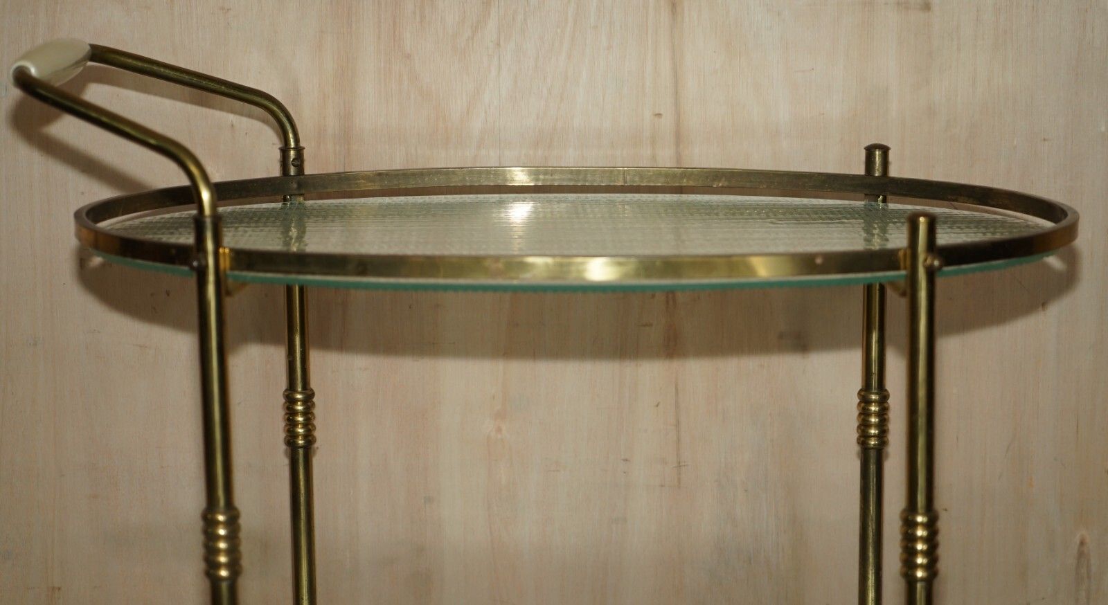 Antique Art Deco Circa 1920 Frosted Glass & Polished Brass Circa Drinks Trolley photo buy