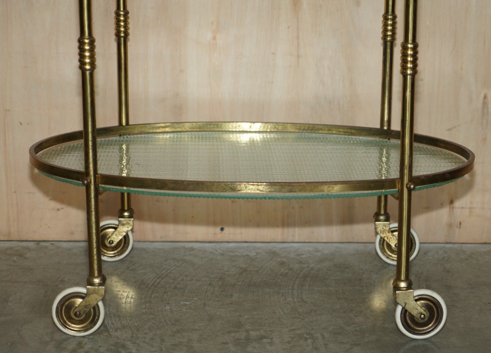 Antique Art Deco Circa 1920 Frosted Glass & Polished Brass Circa Drinks Trolley photo vintage