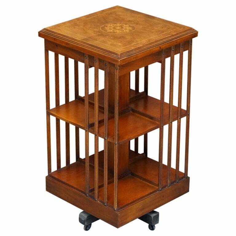 Lovley Sheraton Revival Burr Elm & Satinwood Revolving Bookcase Side End Table