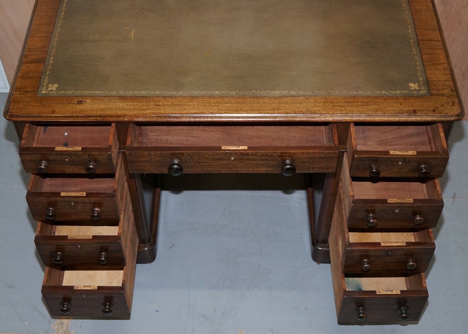 photo furniture Vr Stamped Victoria Regina Mahogany Twin Pedestal Partner Desk Victorian 1860