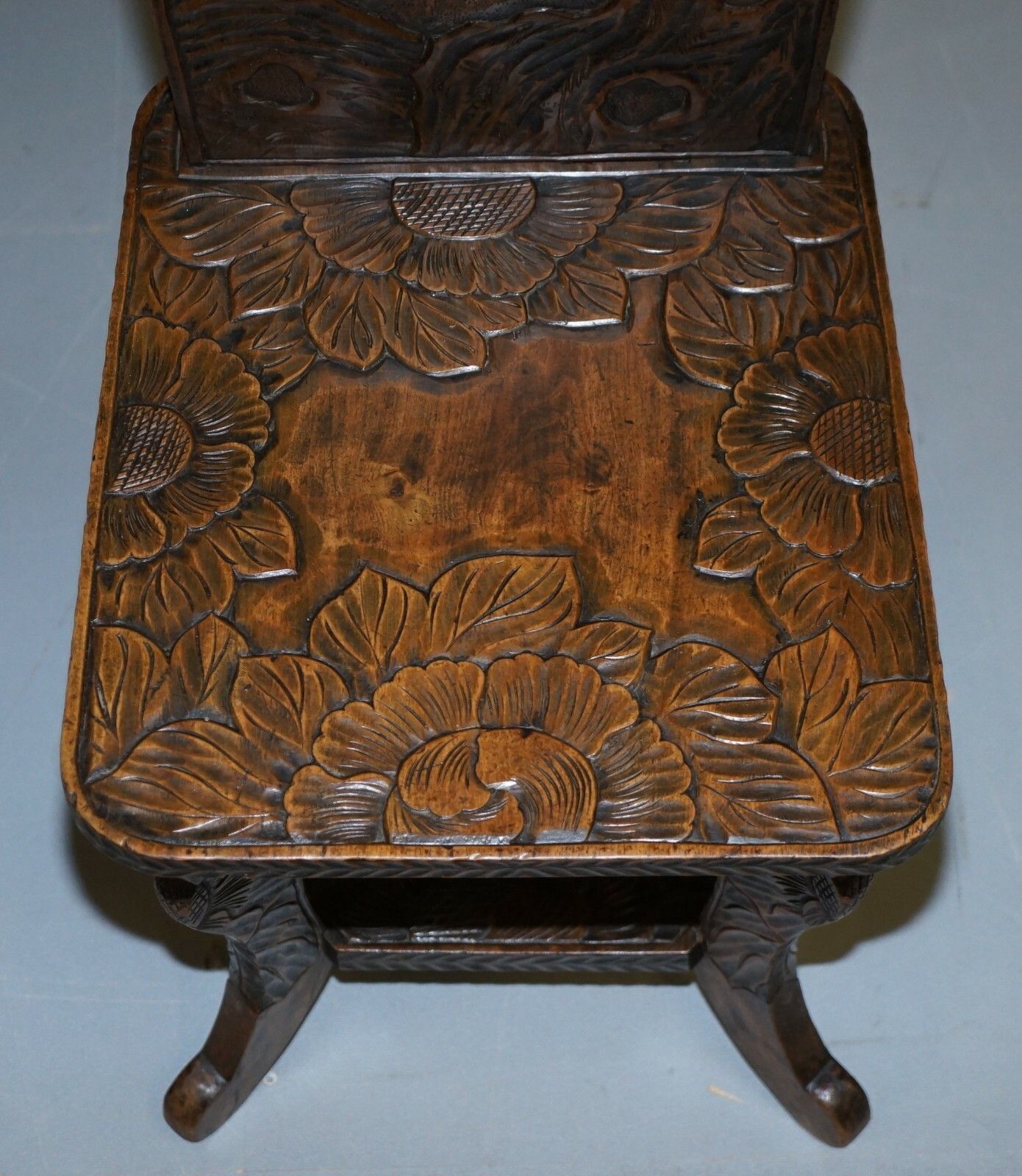 Antique 1905 Original Liberty's London Signed Qing Dynasty Chair Floral Carving photo Furniture
