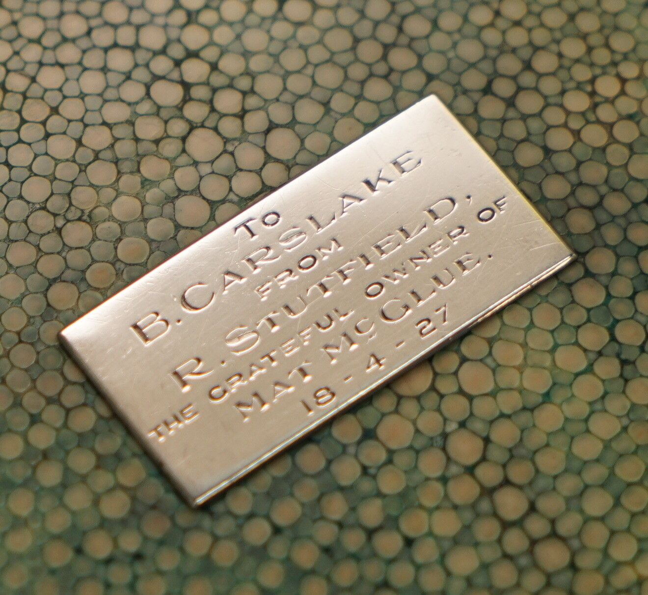 1927 Shargreen Cigarette Box Given To Jockey Bernard Brownie Carslake Shark Skin photo furniture