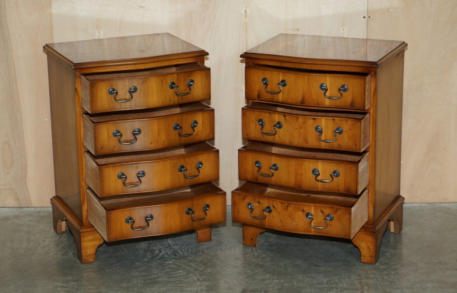 photo furniture Lovely Vintage Pair Of Burr & Burl Yew Wood Side Table Sized Chest Of Drawers