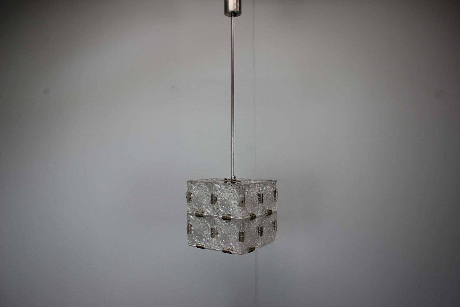 Mid Century Square Clear Glass Pendant By Kamenicky šenov, 1960s, Czechoslovakia photo furniture