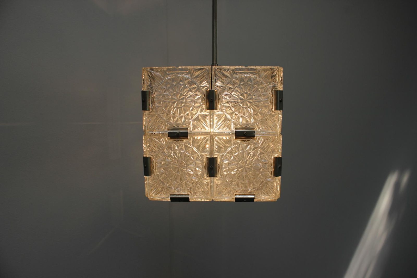 428.0 Mid Century Square Clear Glass Pendant By Kamenicky šenov, 1960s, Czechoslovakia photo