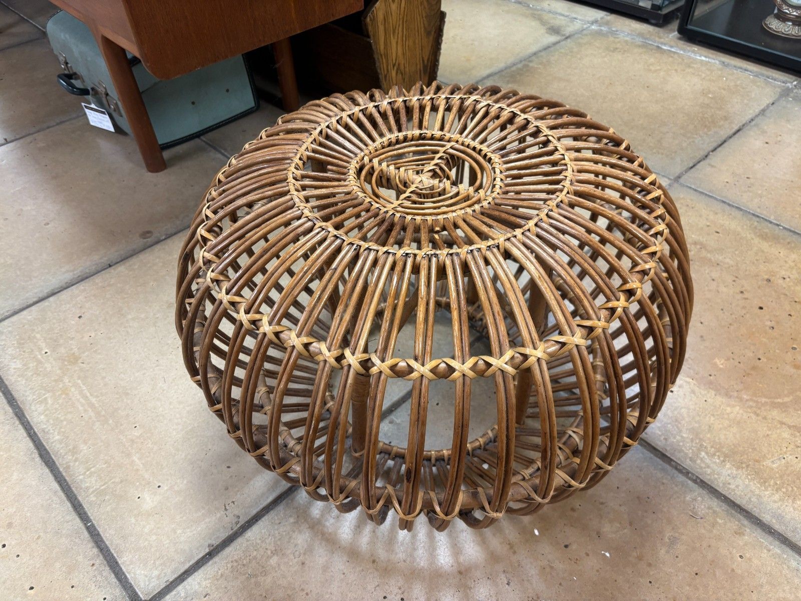 Mid Century Franco Albini Lobster Pot Rattan Footstool photo for sale