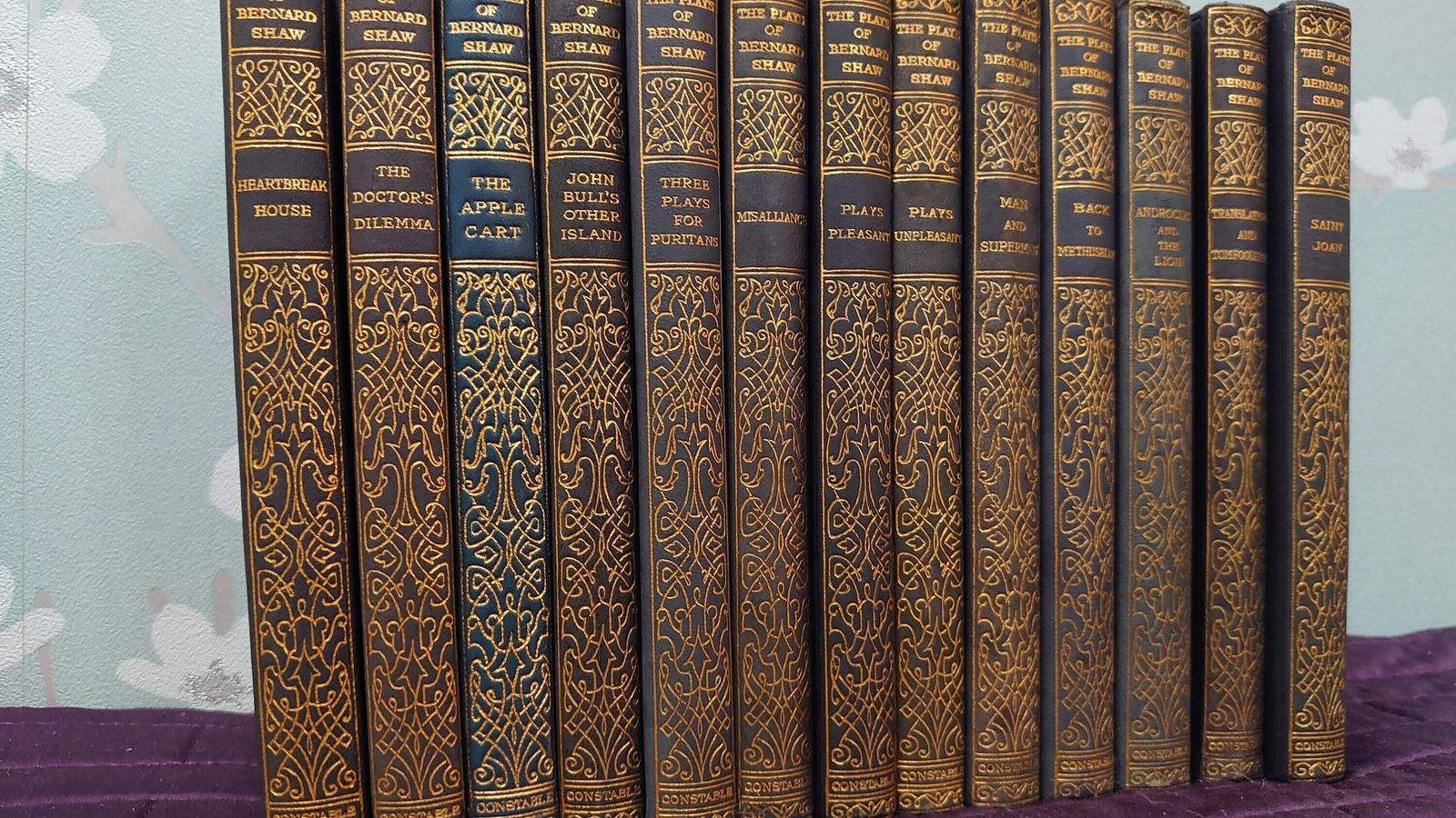 Plays Of George Bernard Shaw   13 Books!   Excellent Condition   Blue Soft Leather Bound   20s Print photo 162.0