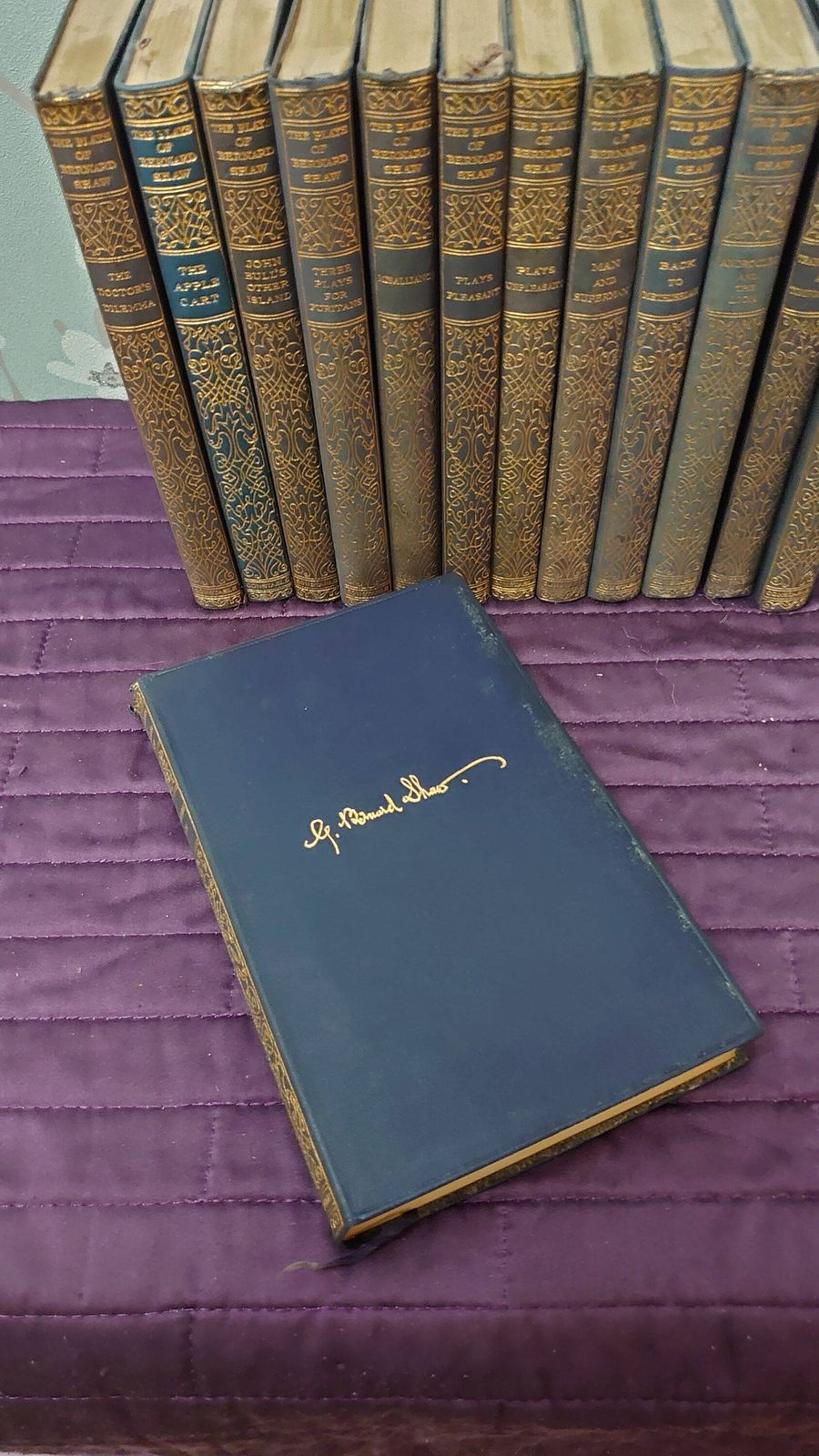 Plays Of George Bernard Shaw   13 Books!   Excellent Condition   Blue Soft Leather Bound   20s Print photo vinterior
